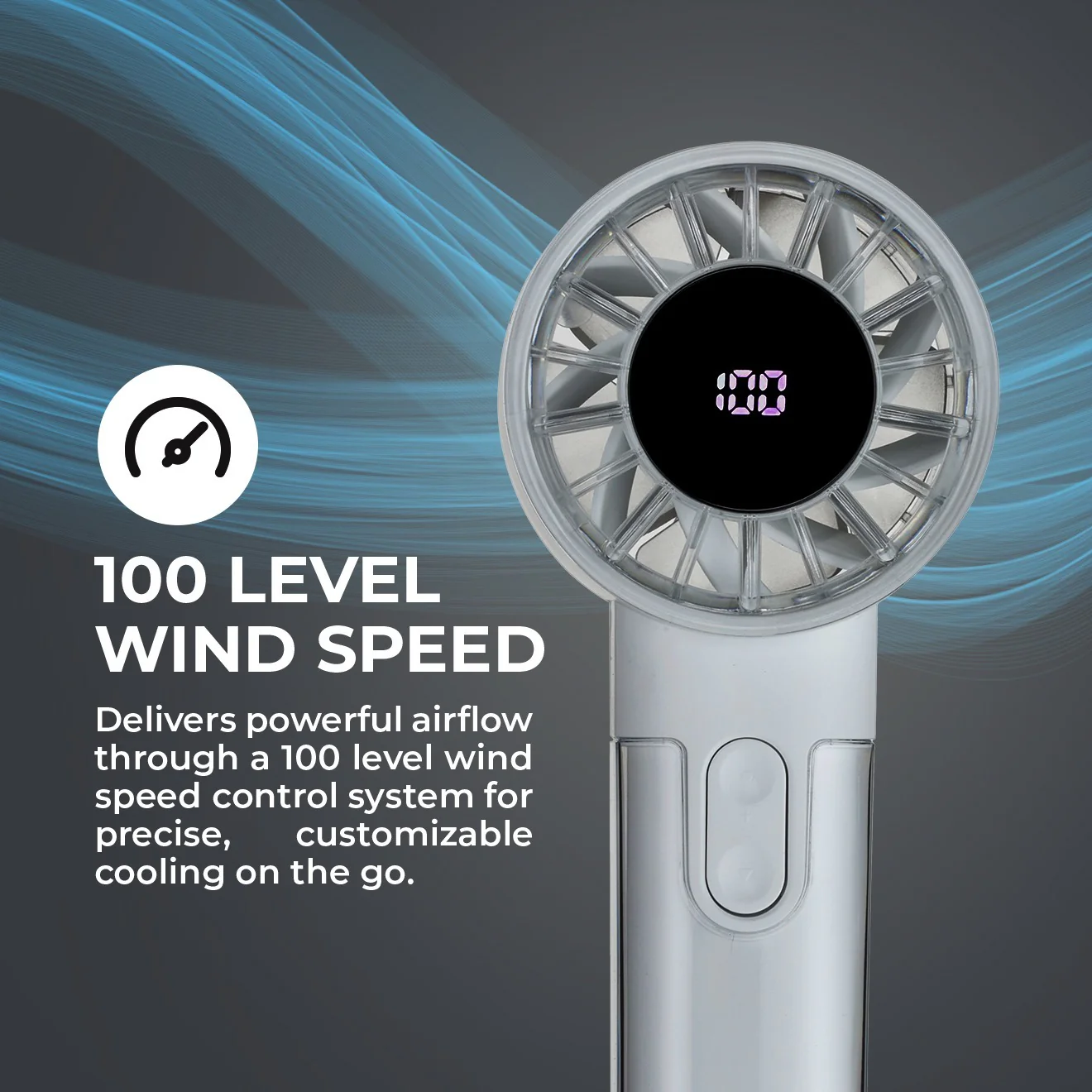 Geepas Digital High Speed Handheld Fan- GF21226/ 100 Wind Levels, 2-10 Hours Long Working Time/ Small, Lightweight, Portable Design, for Women and Men, Makeup Artist - Image 5