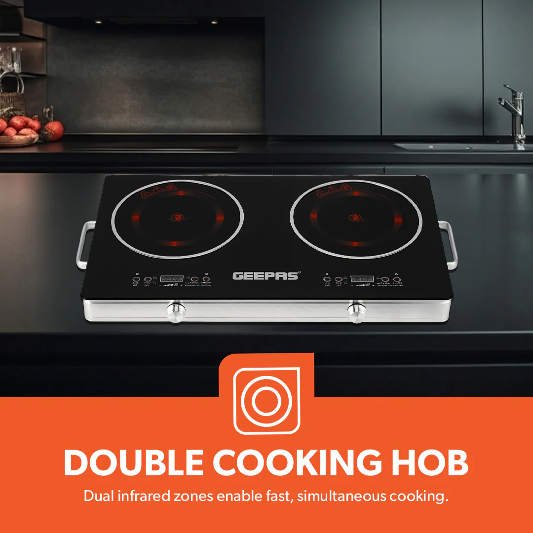 Geepas Digital Infrared Cooker GIC6131 |3600W Double Cooking Hob | Dual Ceramic Plates| Touch & Knob Control| Digital Display| Timer| Safety Protection|  2 Years Warranty - Image 4