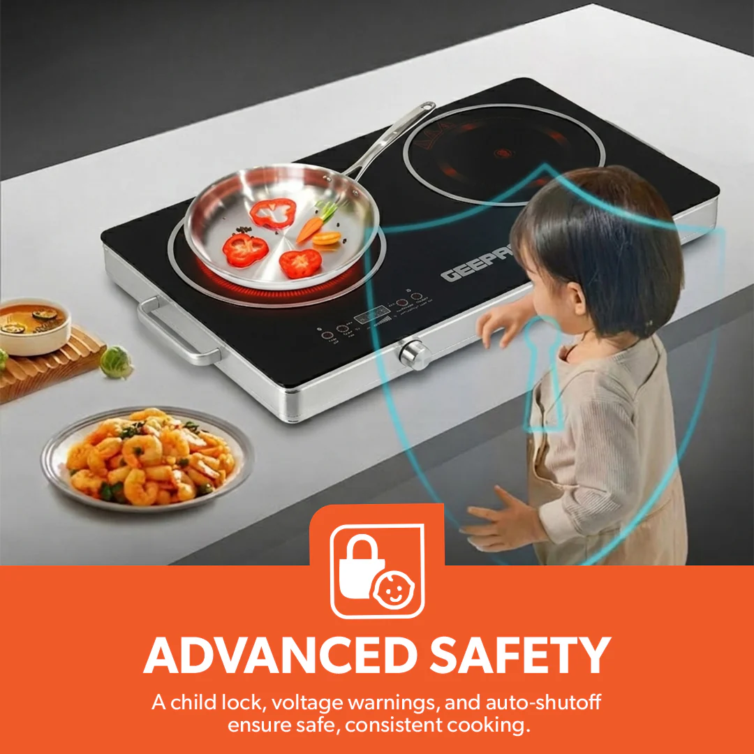 Geepas Digital Infrared Cooker GIC6131 |3600W Double Cooking Hob | Dual Ceramic Plates| Touch & Knob Control| Digital Display| Timer| Safety Protection|  2 Years Warranty - Image 6