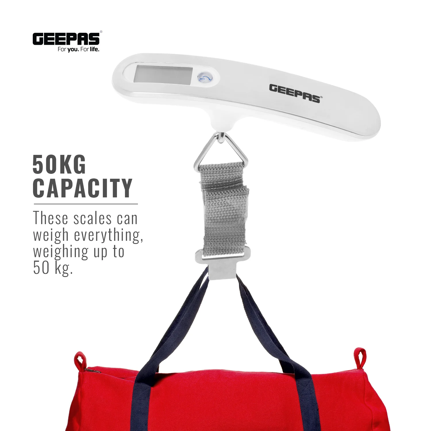 Geepas Digital Luggage Scale GLS4221 | Portable Handheld Travel Weight Scale with Clear LCD Display, Strong Strap, Compact Design & Accurate Measurement for Baggage - Image 4