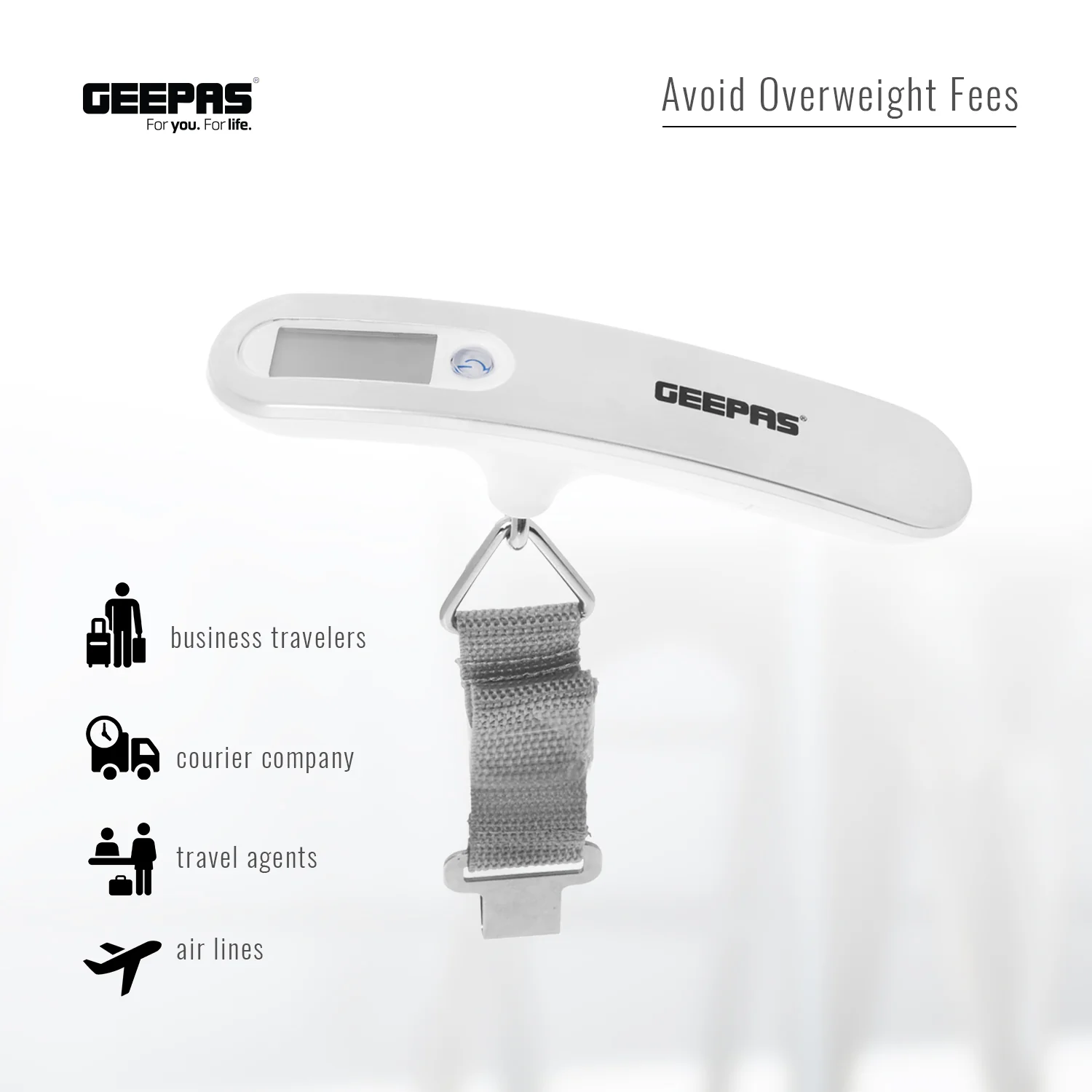 Geepas Digital Luggage Scale GLS4221 | Portable Handheld Travel Weight Scale with Clear LCD Display, Strong Strap, Compact Design & Accurate Measurement for Baggage - Image 5