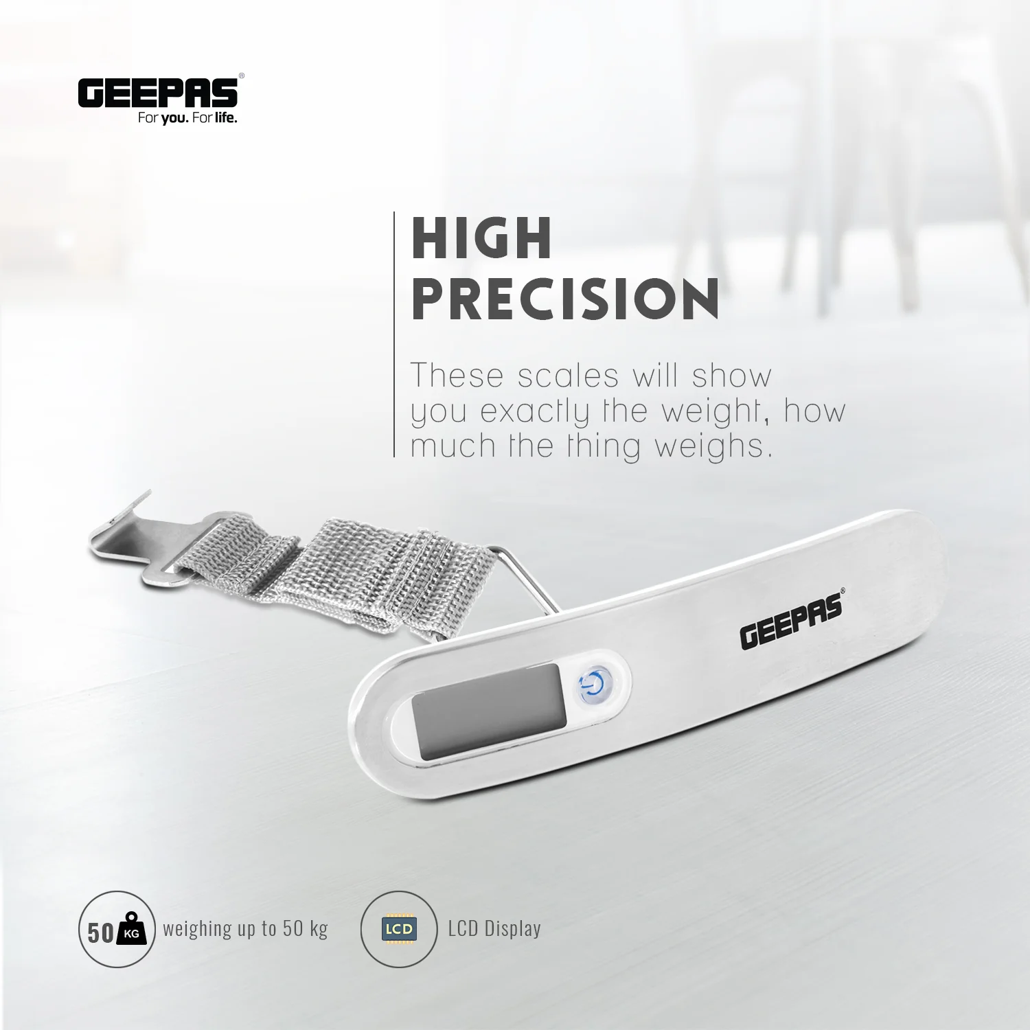 Geepas Digital Luggage Scale GLS4221 | Portable Handheld Travel Weight Scale with Clear LCD Display, Strong Strap, Compact Design & Accurate Measurement for Baggage - Image 6