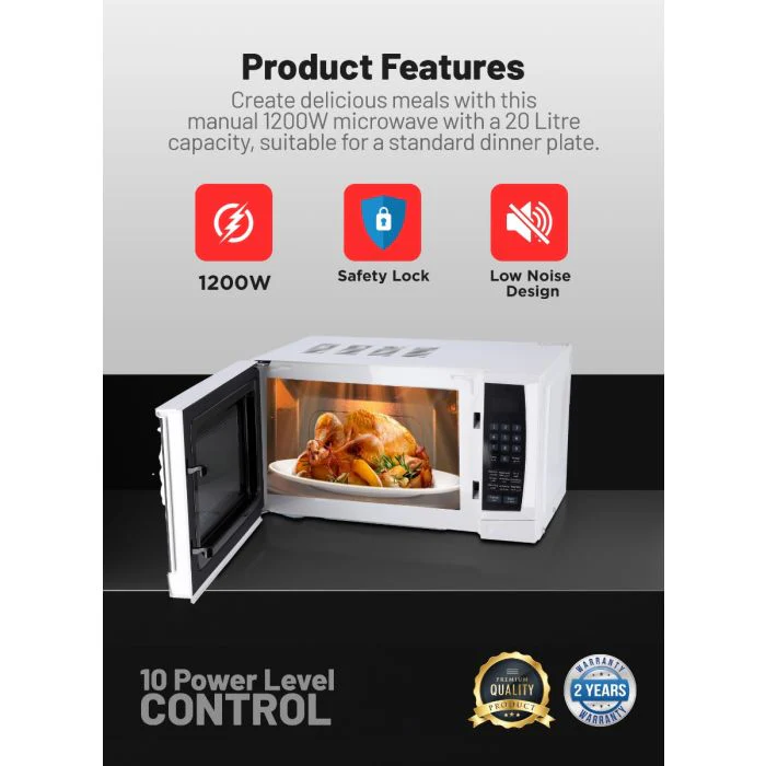Geepas Digital Microwave Oven GMO1895 | 20L Capacity | 1200W Power | Digital Control Panel | One-Touch Cooking Functions| Defrost & Reheat Options|  1 Year Warranty - Image 3