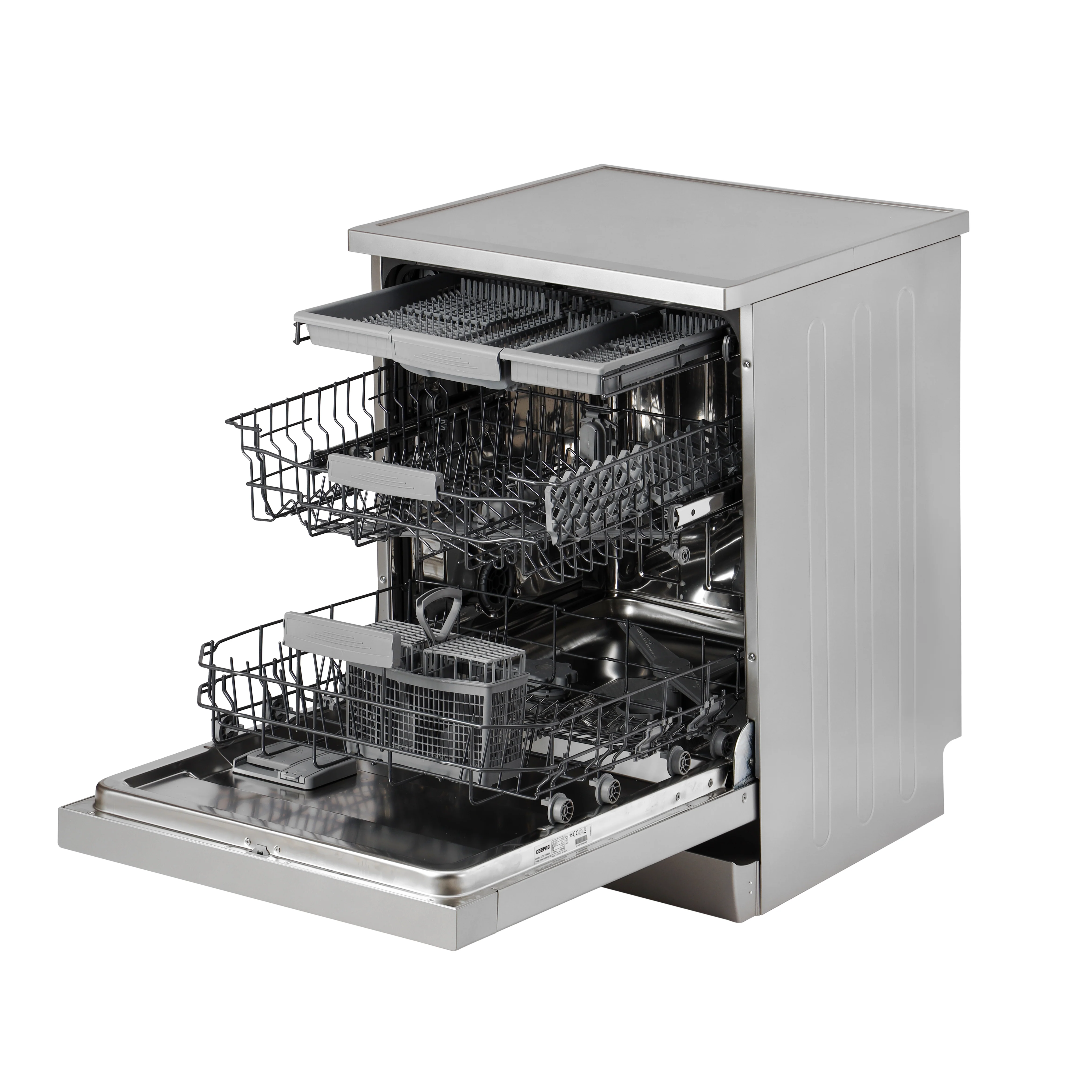 Geepas Free Standing Dishwasher GDW1584SV | 15 Place Settings, 3 Baskets, Stainless Steel Tub, 8 Programs, Delay Timer, LED Display, Child Lock, 2 Year Warranty - Image 4