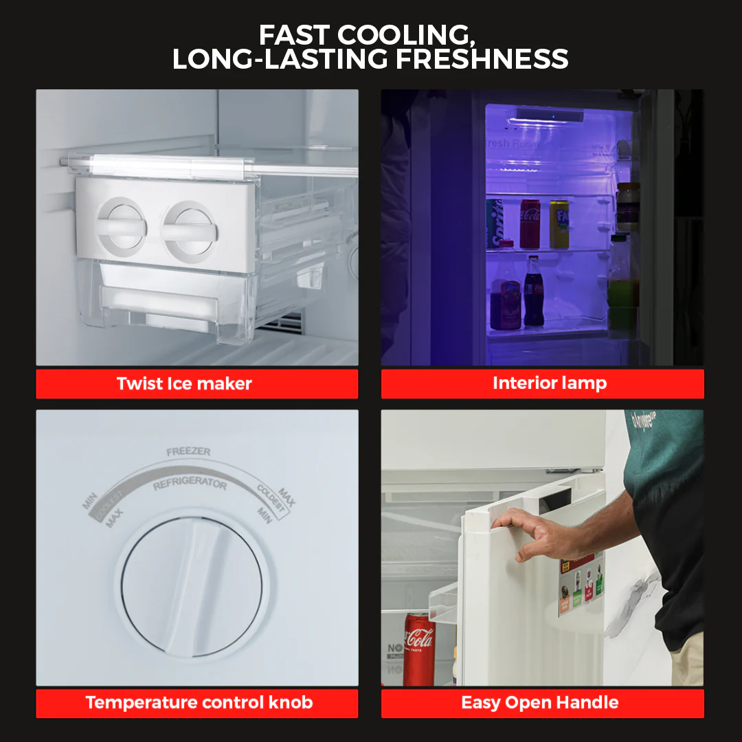 Geepas Double Door Total No-Frost Refrigerator- GRF2708WPN-U/ 270L Gross/ 200L Net Capacity, Quick Cooling, Low Noise Operation/ Equipped with Glass Shelves, Chrome Bottle Holder - Image 4