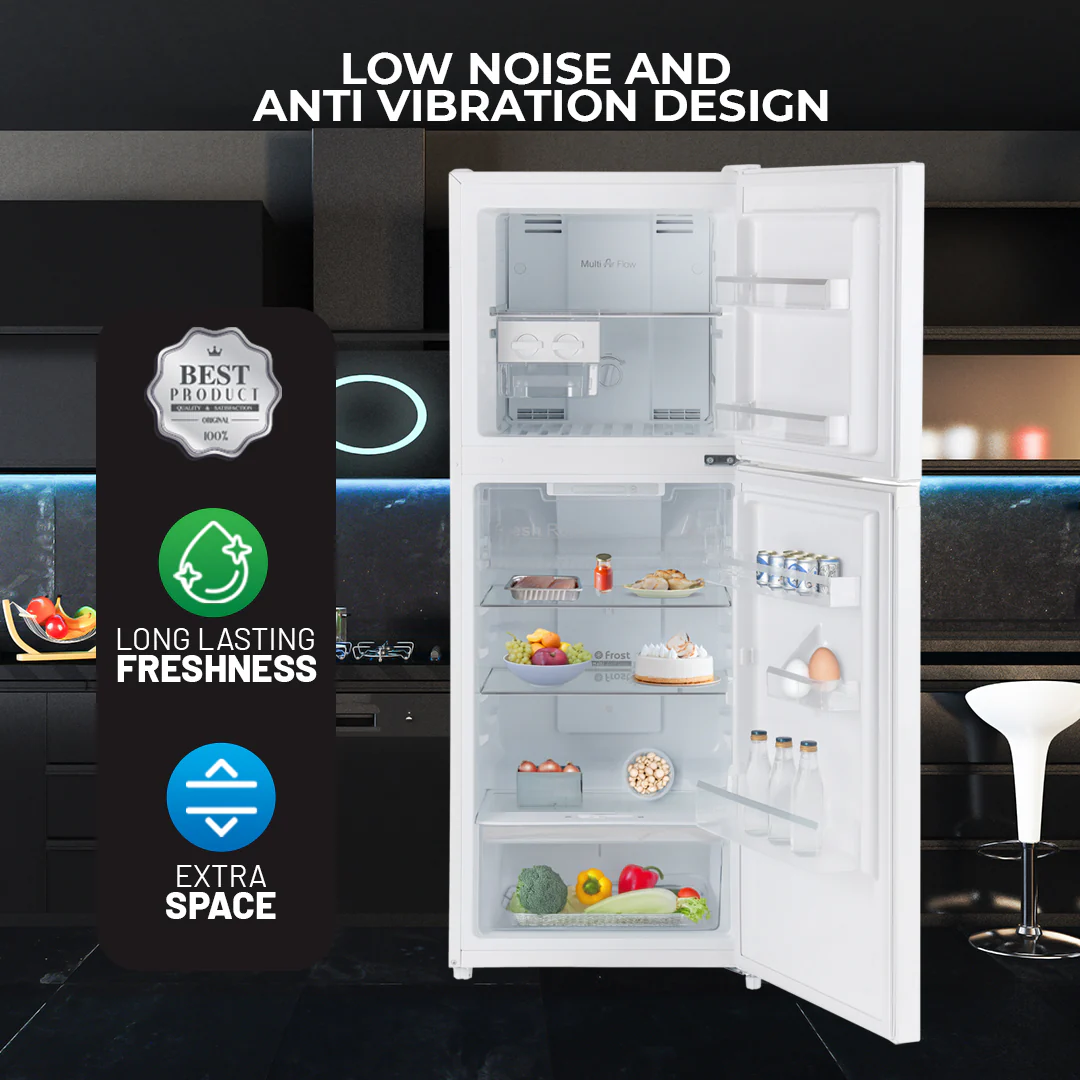 Geepas Double Door Total No-Frost Refrigerator- GRF2708WPN-U/ 270L Gross/ 200L Net Capacity, Quick Cooling, Low Noise Operation/ Equipped with Glass Shelves, Chrome Bottle Holder - Image 5