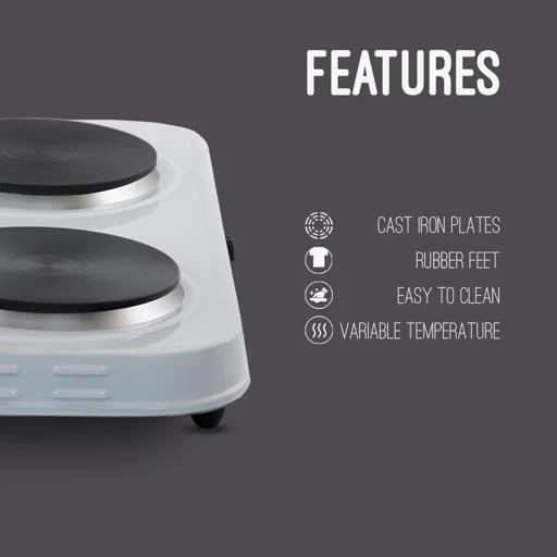 Geepas Double Hot Plate GHP32012 | 2000W Portable Electric Cooker with Adjustable Thermostat| Dual Die-Cast Iron Heating Elements| Overheat Protection| 2 Years Warranty - Image 5