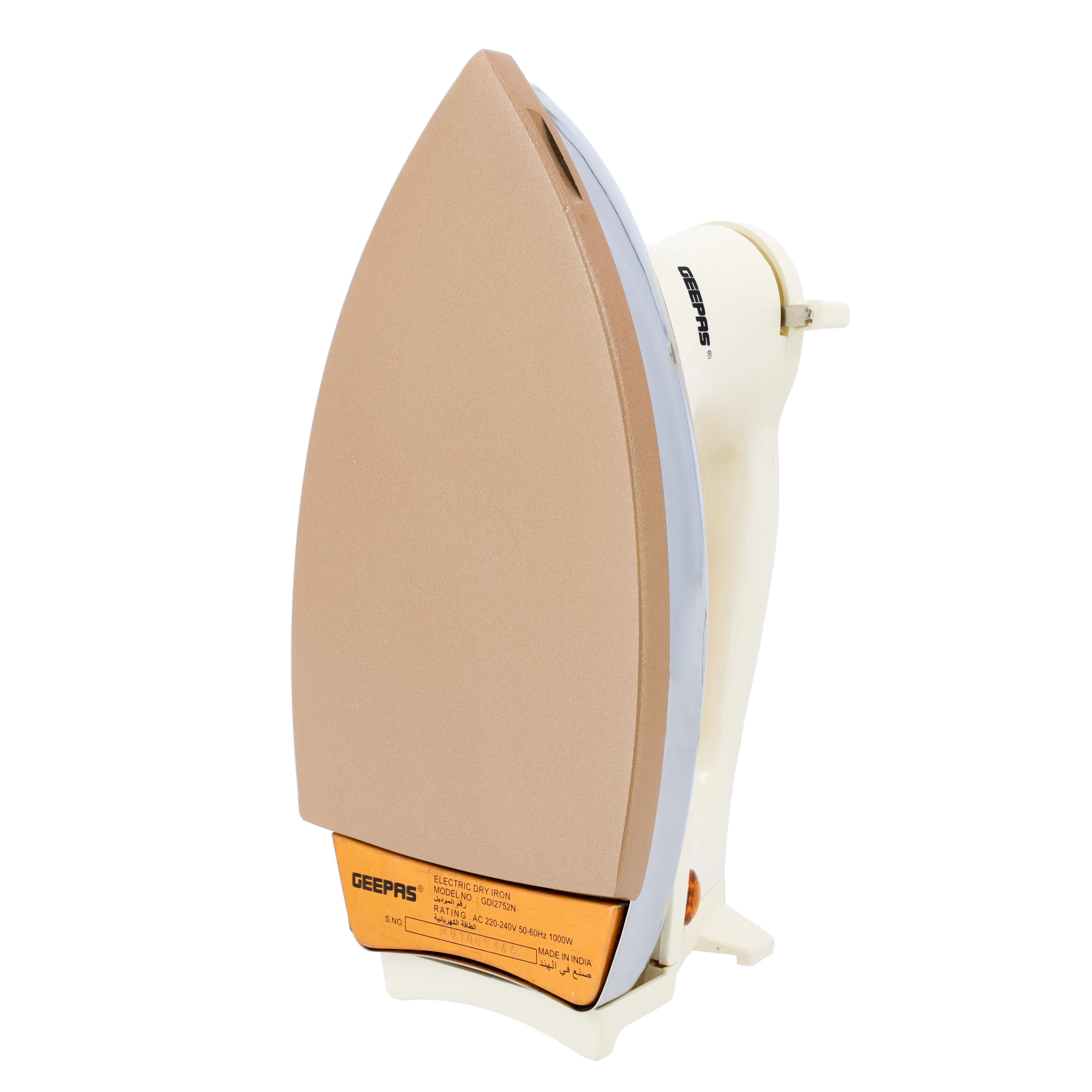 Electric Dry Iron, Golden Ceramic Soleplate Iron, GDI2752N | 1000W Heavy Weight Iron with Adjustable Temperature | Pilot Indicator Lamp | Overheat Protection | Swivel Cord - Image 4