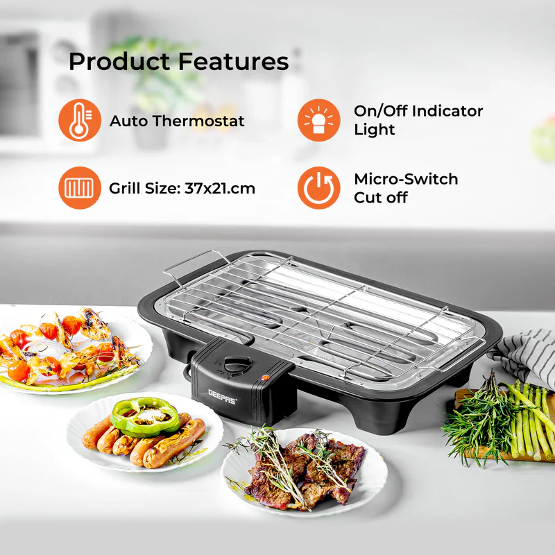 Geepas 2000W Electric Barbecue Grill - Auto-Thermostat Control with Overheat Protection | Detachable Heating Element | Perfect for both Indoor & Outdoor cooking - Image 3