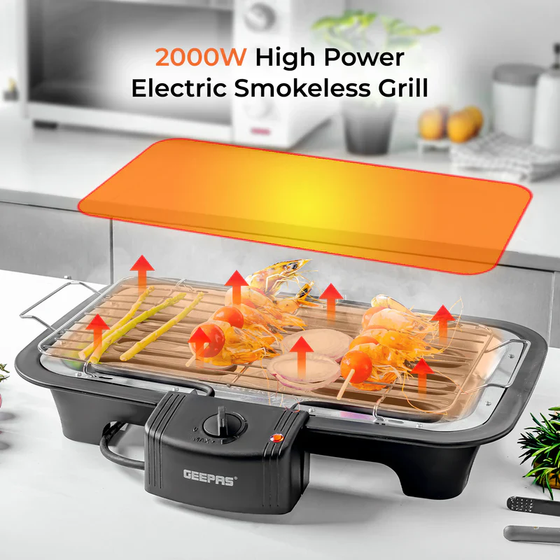 Geepas 2000W Electric Barbecue Grill - Auto-Thermostat Control with Overheat Protection | Detachable Heating Element | Perfect for both Indoor & Outdoor cooking - Image 6