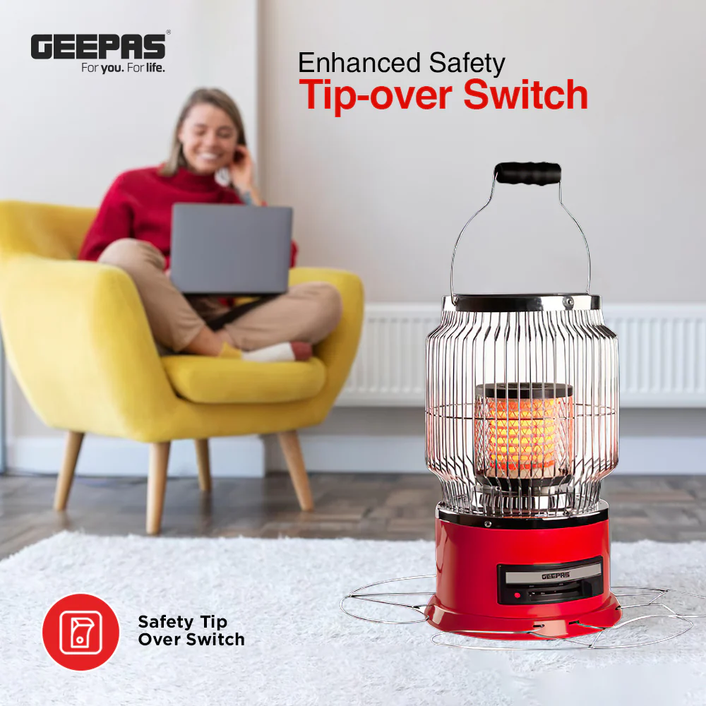 Geepas Ceramic Heater- GRH28506/ High Performance with 2000 W Power/ Safety Tip-Over Switch and Two-Levels of Heating/ Portable with a Carry Handle/ Red, 2 Years Warranty - Image 6