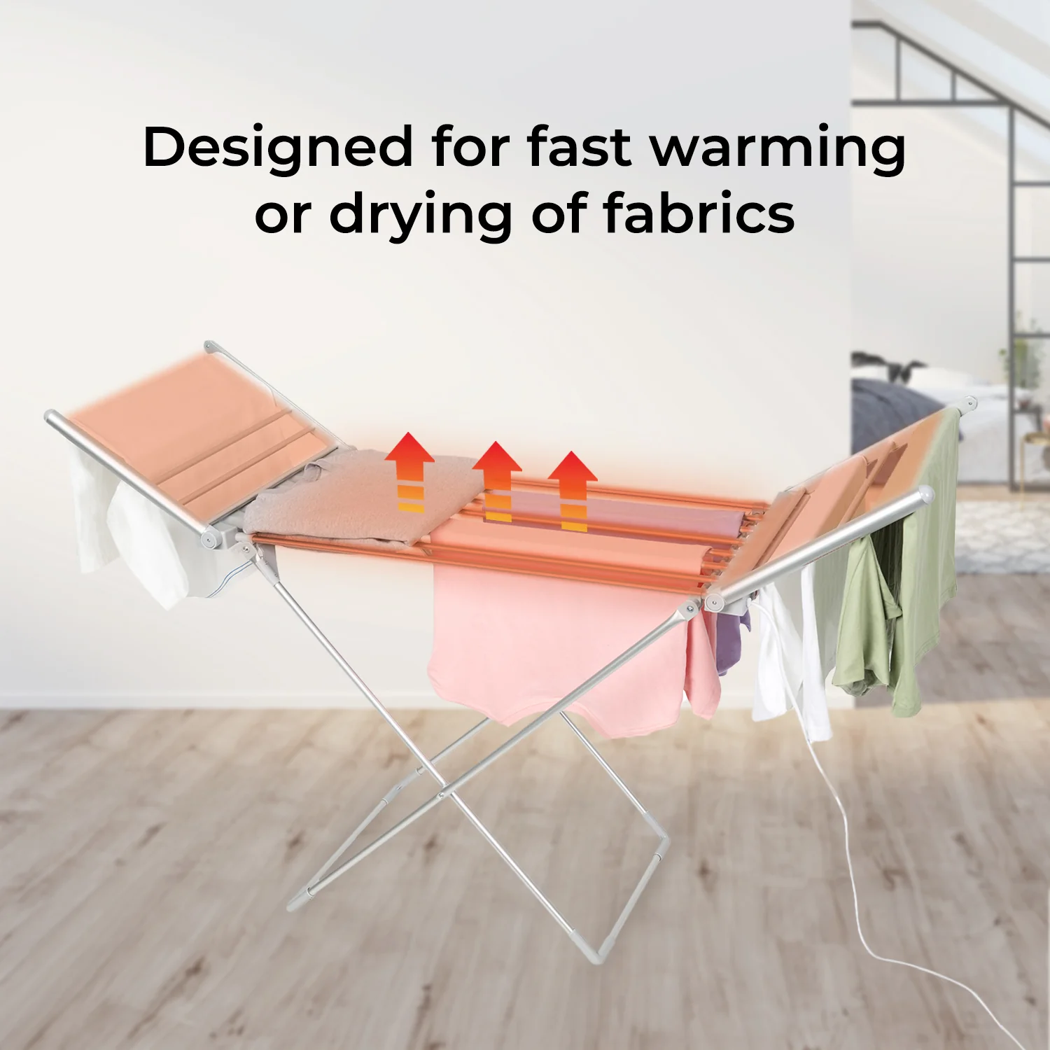 Geepas Electric Cloth Dryer GDR63059UK with 15kg capacity, side wings, foldable, sturdy and compact design, constant temperature, energy saving, white, 2-year warranty - Image 3