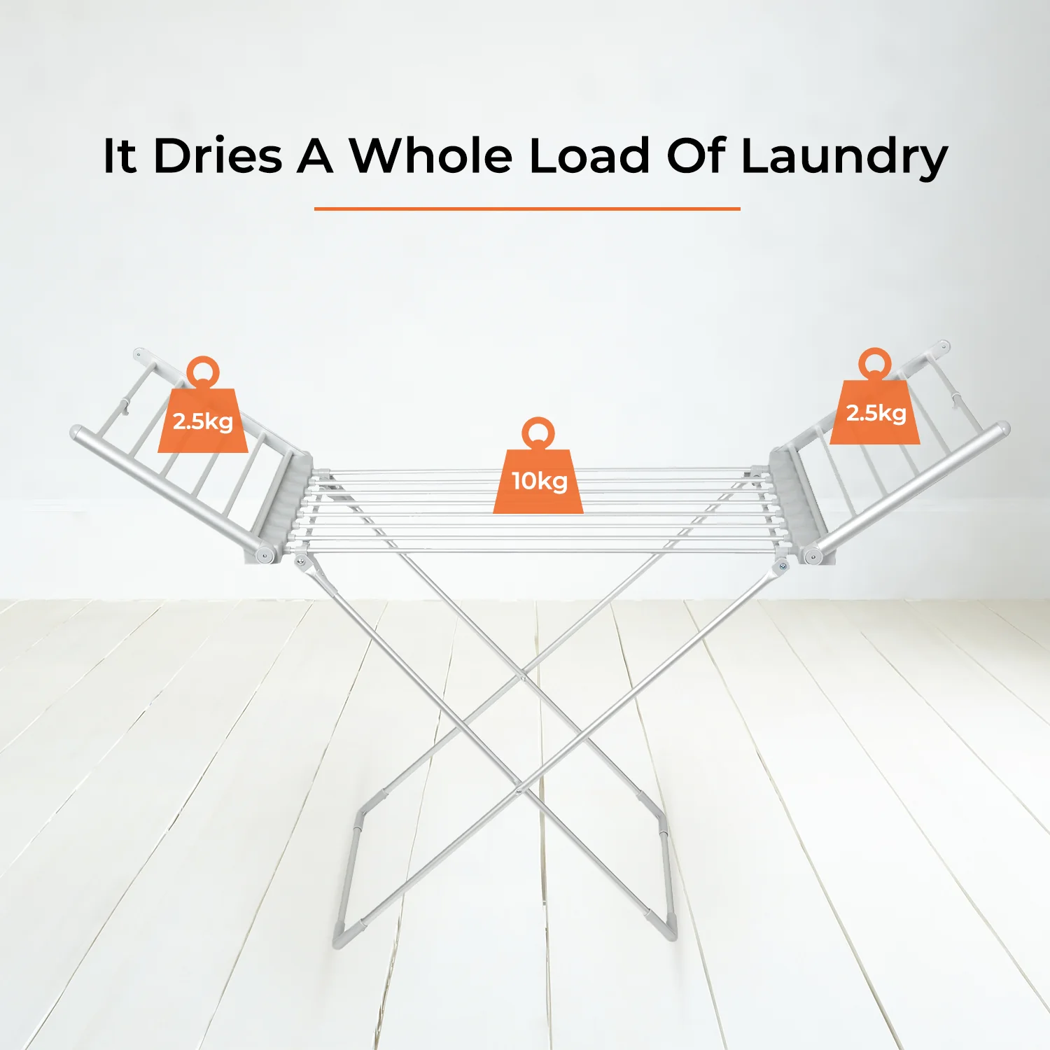 Geepas Electric Cloth Dryer GDR63059UK with 15kg capacity, side wings, foldable, sturdy and compact design, constant temperature, energy saving, white, 2-year warranty - Image 4