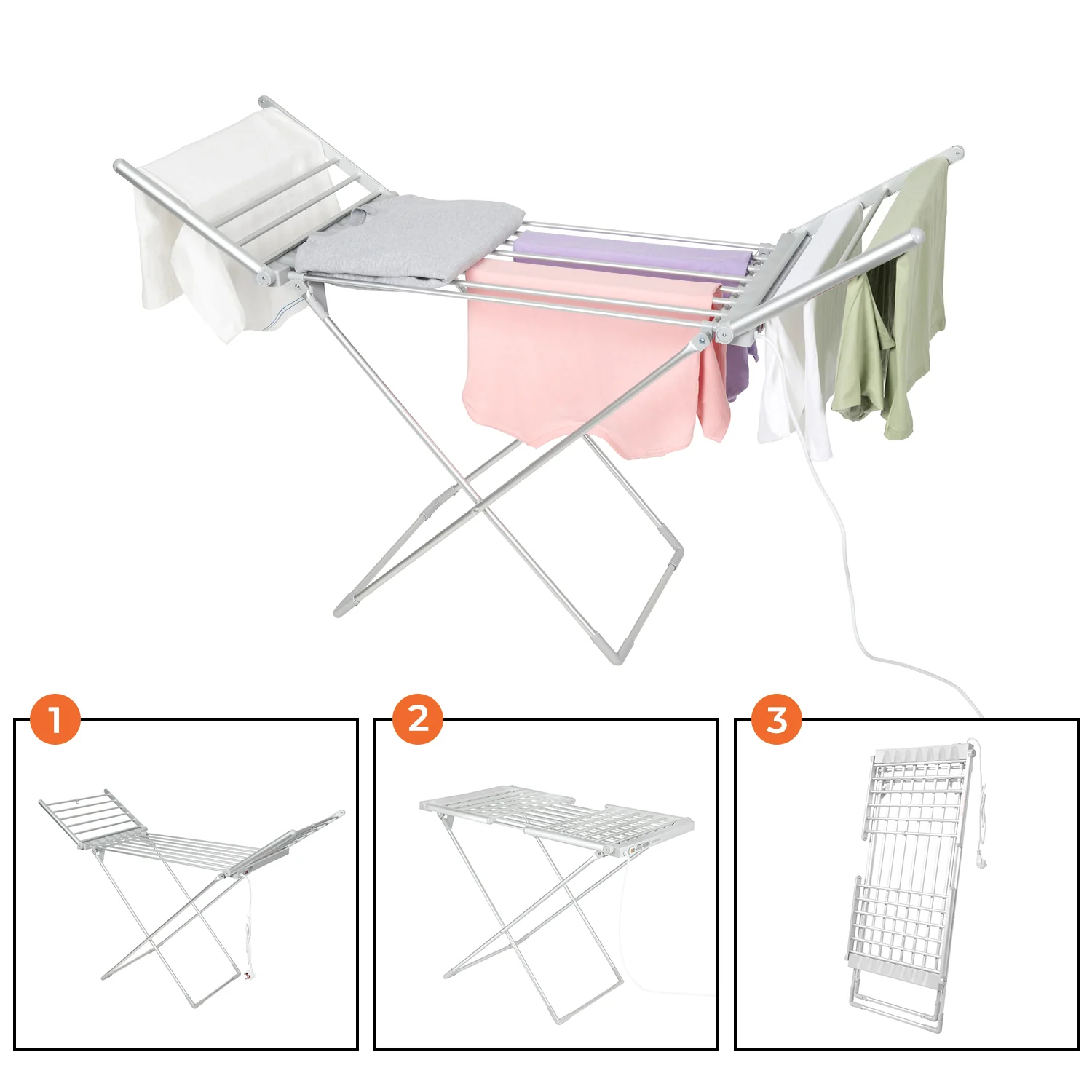 Geepas Electric Cloth Dryer GDR63059UK with 15kg capacity, side wings, foldable, sturdy and compact design, constant temperature, energy saving, white, 2-year warranty - Image 5