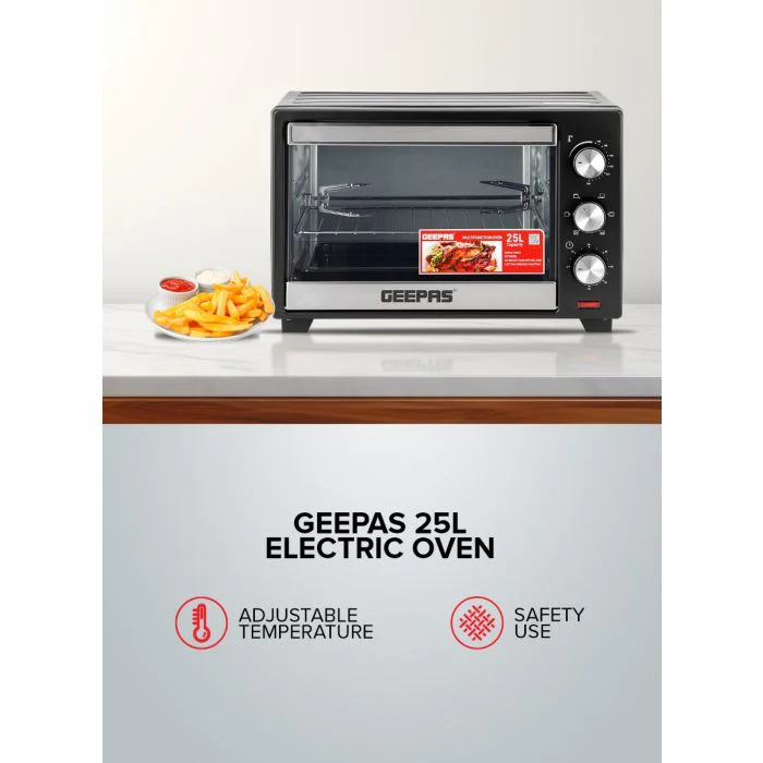 Geepas Electric Oven GO34040 | 25L Capacity| 1600W Power| Rotisserie Function| Adjustable Temperature Control| 60-Min Timer| Stainless Steel Heating | 2 Years Warranty - Image 6