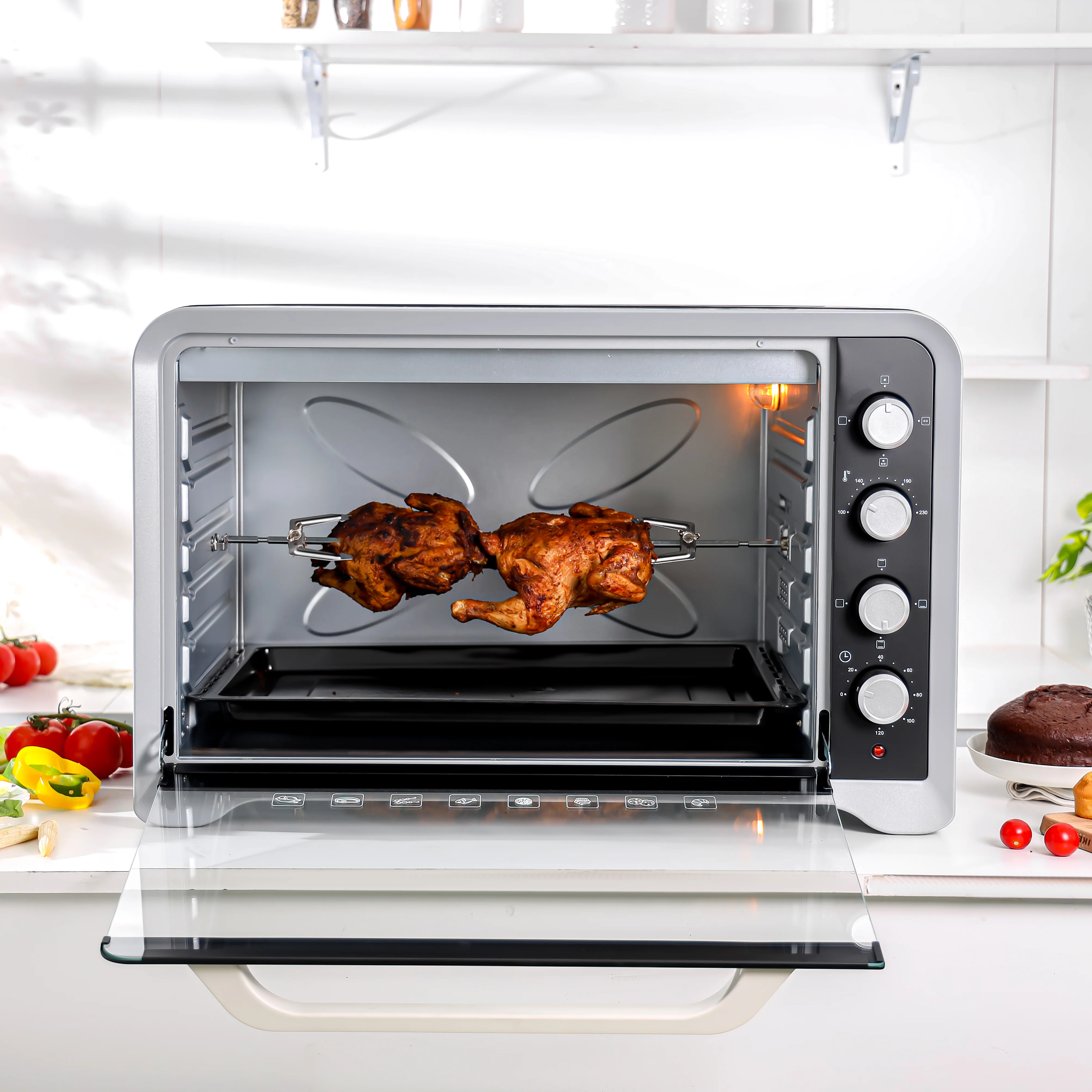 Geepas Electric Oven GO4406 | 100L Capacity | 2800W Power | Rotisserie & Convection Function | 4 Heating Stages | Adjustable Temperature Control | 2 Years Warranty - Image 3