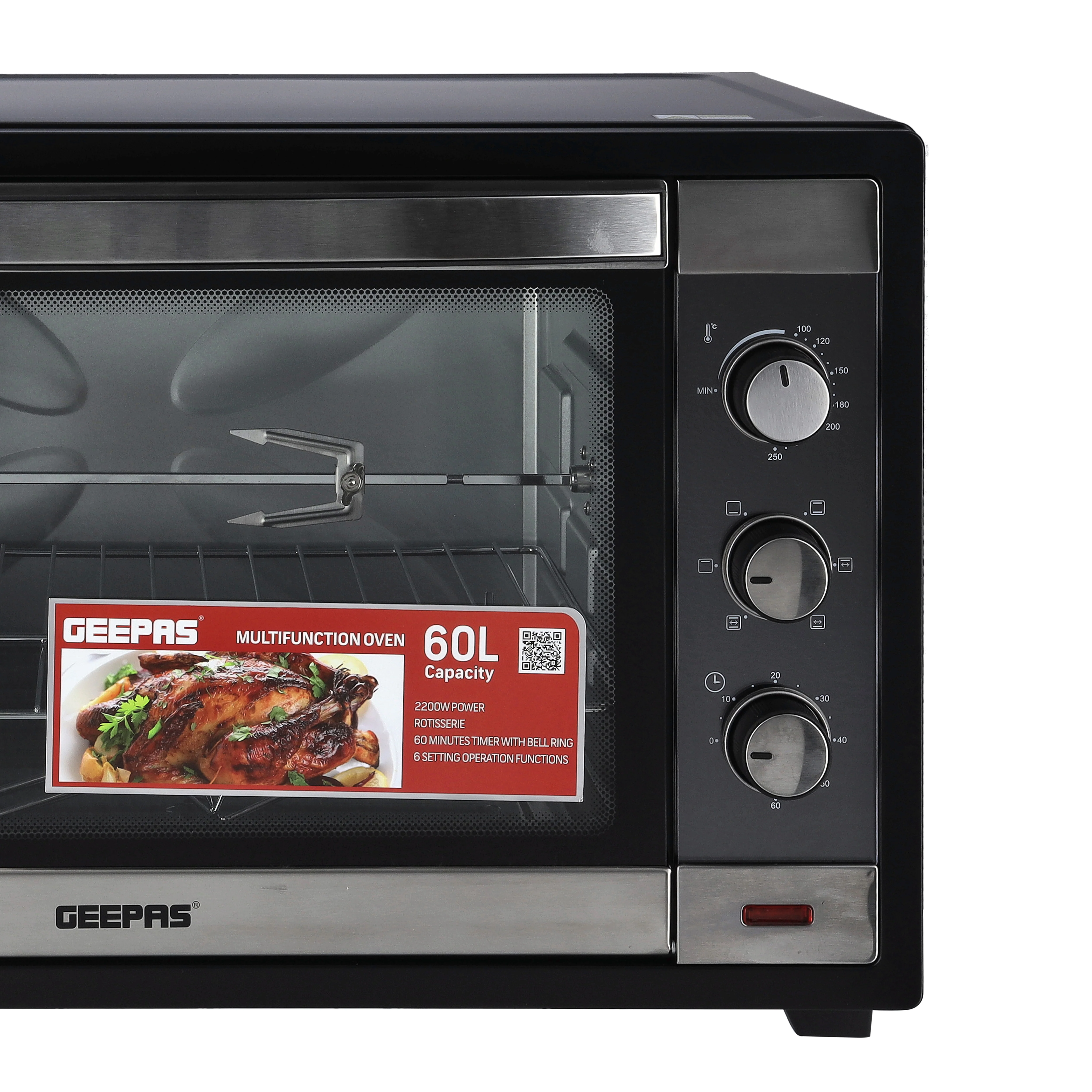 Geepas Electric Oven GO4459 | 60L Large Capacity | 2000W Powerful Performance with Rotisserie Function | Adjustable Temperature Control | Durable & Efficient Design - Image 5