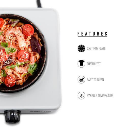 Geepas Electric Single Hot Plate GHP32011 |1000W Portable Cooker with Adjustable Thermostat| Durable Die-Cast Iron Heating Element| Overheat Protection| 2 Years Warranty - Image 3