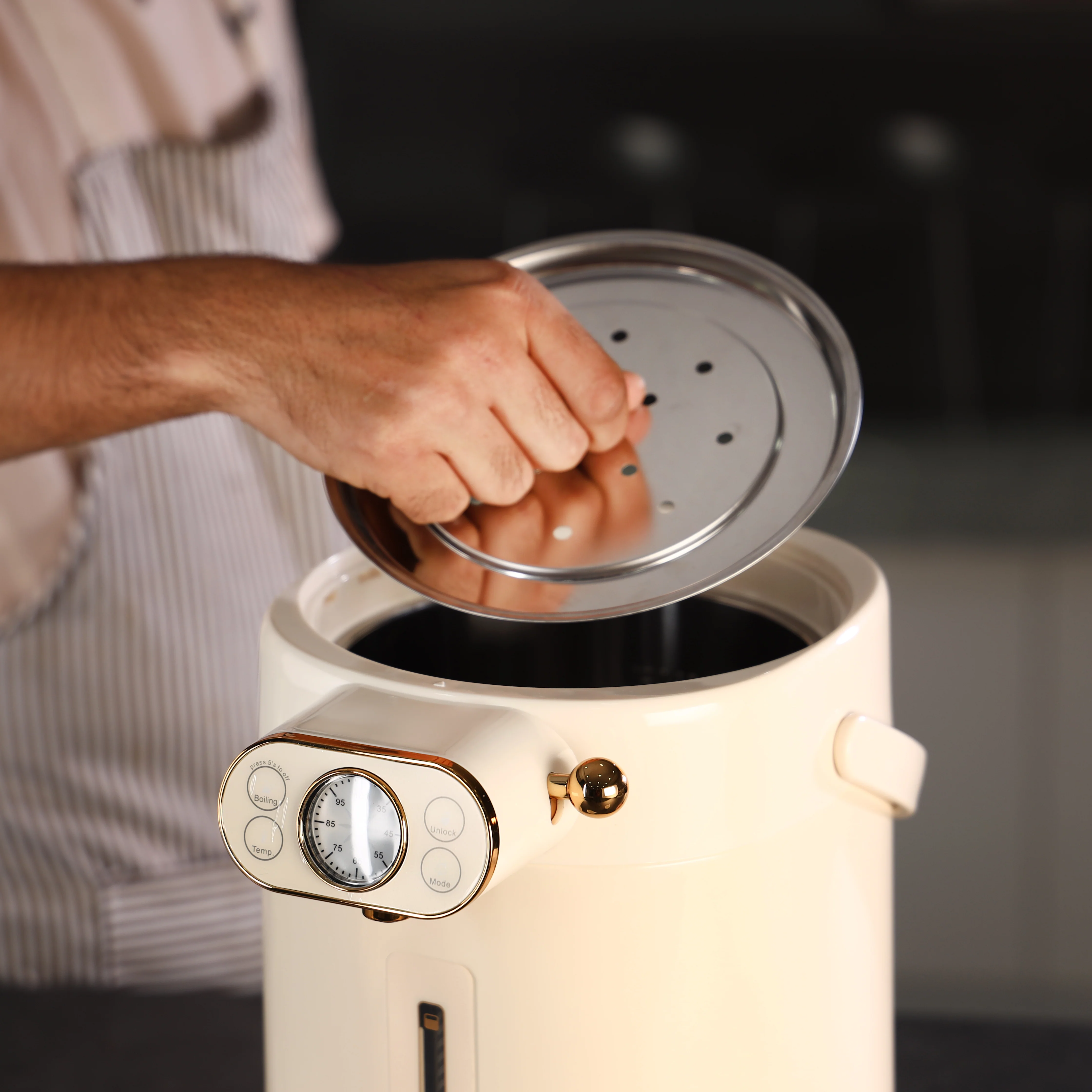 Geepas 5 Liter Electric Thermo Pot- GEV27026/ Stainless Steel Inner Pot, 8 Stage Temperature Selection, Automatic Stop/ Purified Water Mode / Beige, 2 Years Warranty - Image 6