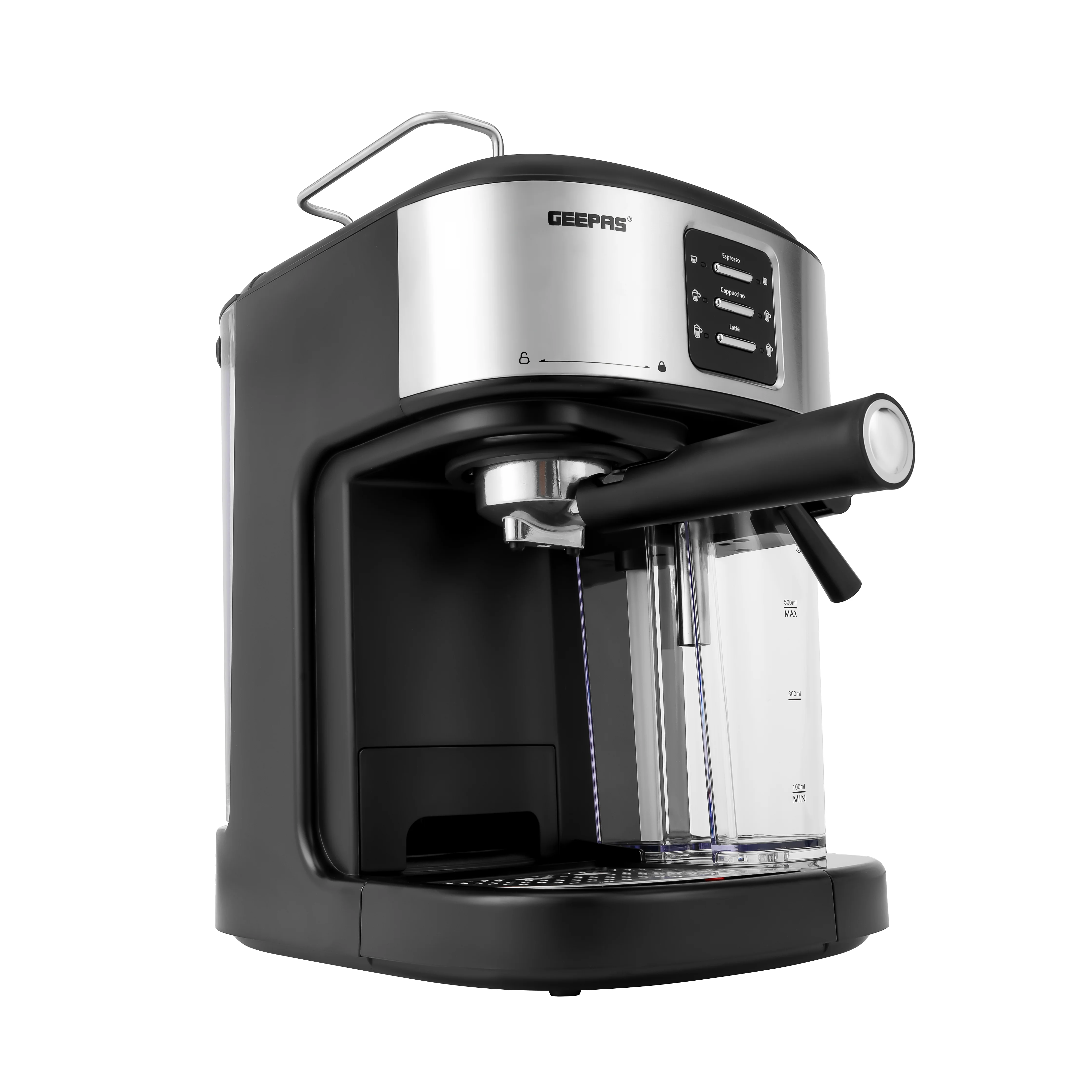 Geepas Espresso and Cappuccino Coffee Machine- GCM1215SA| Equipped with 20 Bar High Pressure Pump and Powerful Steam System | Black and Silver | 2 Years Warranty - Image 2