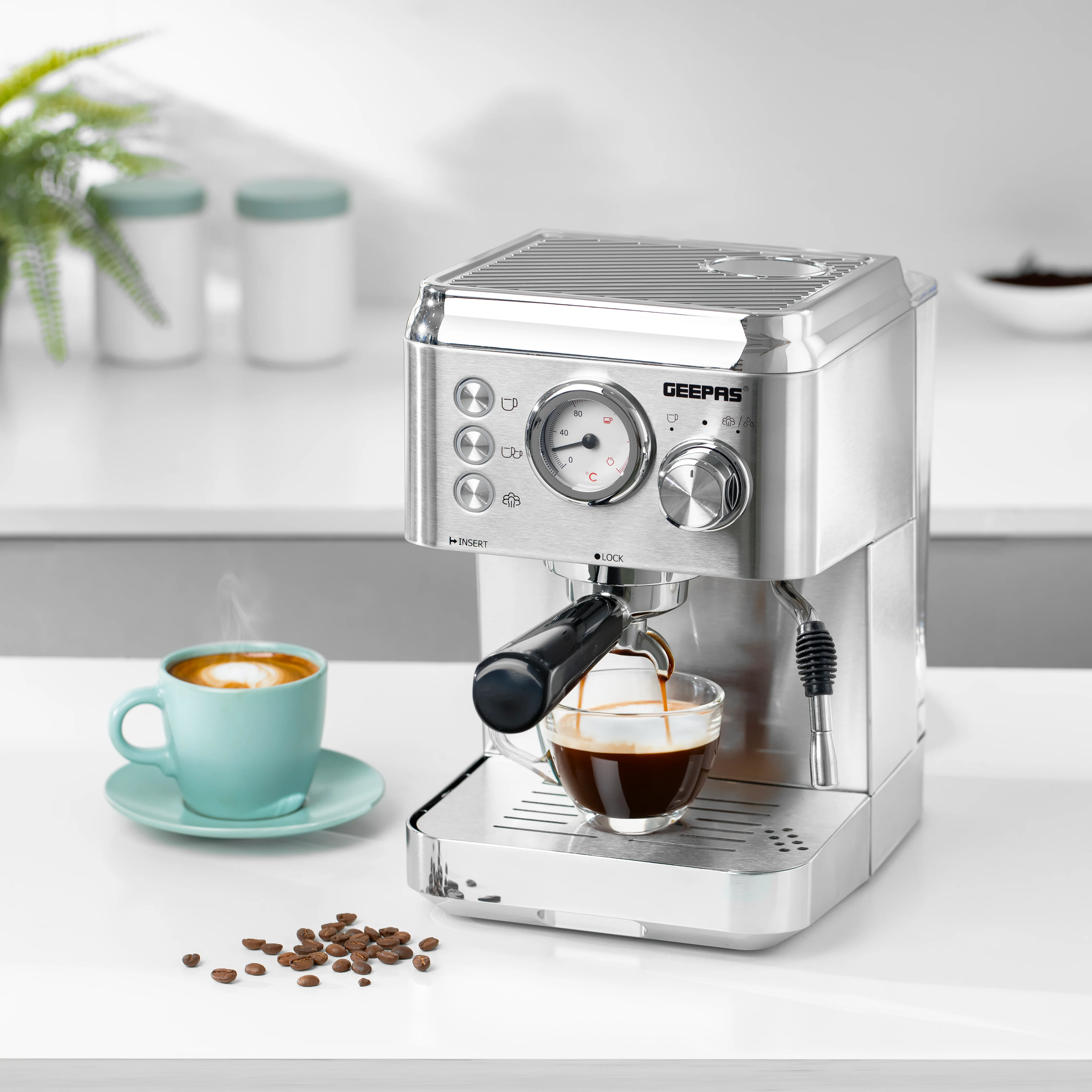 Geepas GCM1523SS Espresso & Cappuccino Coffee Machine | 20 Bar High-Pressure Pump| 1.8L  Water Tank| Frothing System| Dual Filter | G23 Platinum Series| 2 Years Warranty - Image 3