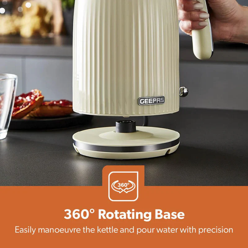 Geepas 1.7L Fluted Jug Kettle GK38068UK-CR | 360° Rotation, Boil-Dry Protection, Auto Cut-Off | For Water, Milk, Tea | Removable Filter | Cream, 2-Year Warranty - Image 3