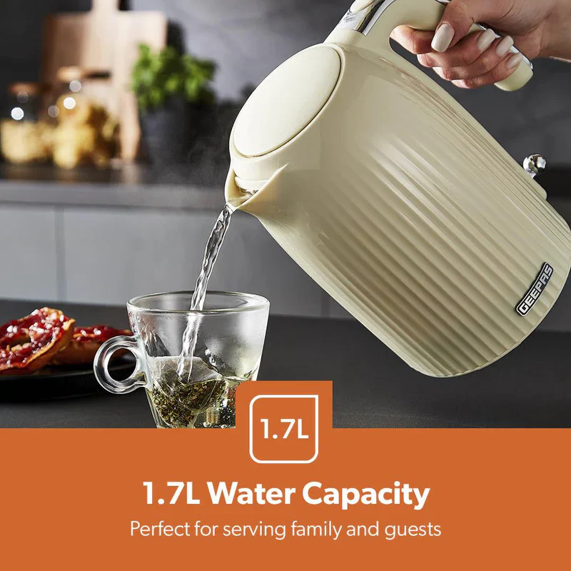 Geepas 1.7L Fluted Jug Kettle GK38068UK-CR | 360° Rotation, Boil-Dry Protection, Auto Cut-Off | For Water, Milk, Tea | Removable Filter | Cream, 2-Year Warranty - Image 6