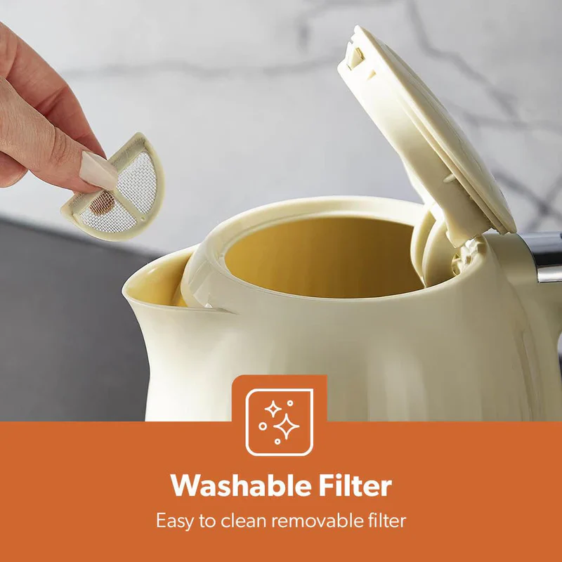 Geepas 1.7L Fluted Jug Kettle GK38068UK-CR | 360° Rotation, Boil-Dry Protection, Auto Cut-Off | For Water, Milk, Tea | Removable Filter | Cream, 2-Year Warranty - Image 7