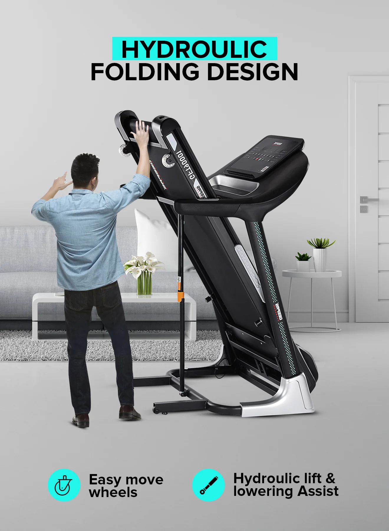 Geepas GFT90001 Foldable Hydraulic Treadmill | 3HP Brushless DC Motor| 15-Level Auto Incline| 12 Preset Programs| LED Display| Bluetooth App Sync & 2 Years Warranty - Image 3