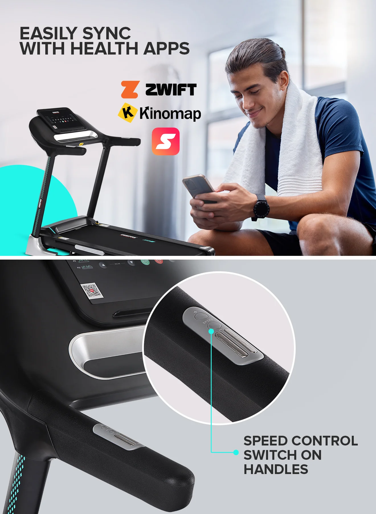 Geepas GFT90001 Foldable Hydraulic Treadmill | 3HP Brushless DC Motor| 15-Level Auto Incline| 12 Preset Programs| LED Display| Bluetooth App Sync & 2 Years Warranty - Image 4