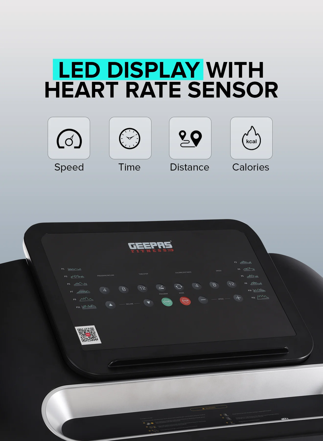 Geepas GFT90001 Foldable Hydraulic Treadmill | 3HP Brushless DC Motor| 15-Level Auto Incline| 12 Preset Programs| LED Display| Bluetooth App Sync & 2 Years Warranty - Image 5
