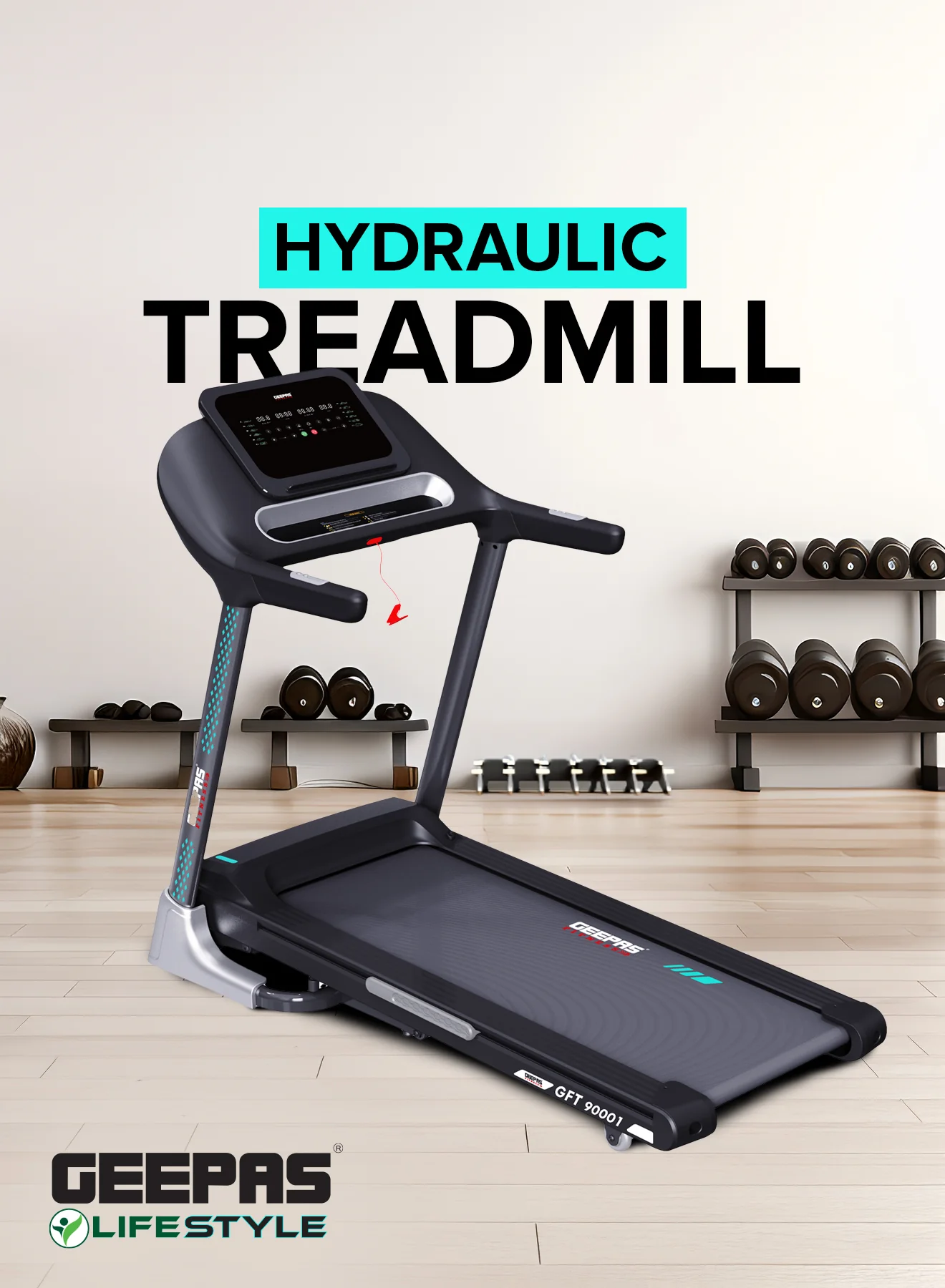 Geepas GFT90001 Foldable Hydraulic Treadmill | 3HP Brushless DC Motor| 15-Level Auto Incline| 12 Preset Programs| LED Display| Bluetooth App Sync & 2 Years Warranty - Image 7