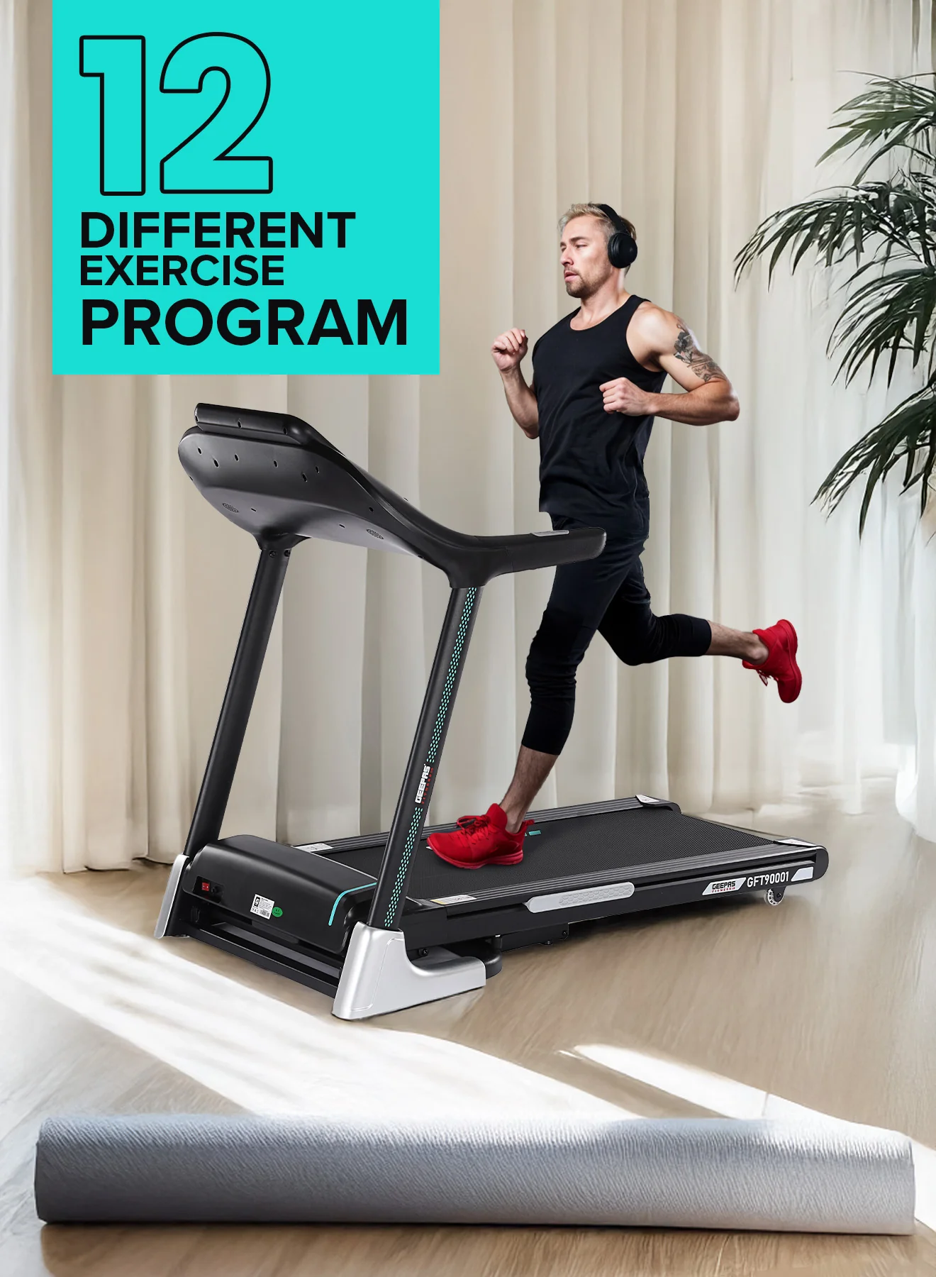Geepas GFT90003 Foldable Hydraulic Treadmill |4HP Brushless DC Motor| 15-Level Auto Incline| 12 Preset Workout Programs| LED Display| Bluetooth App Sync| 2 Years Warranty - Image 3