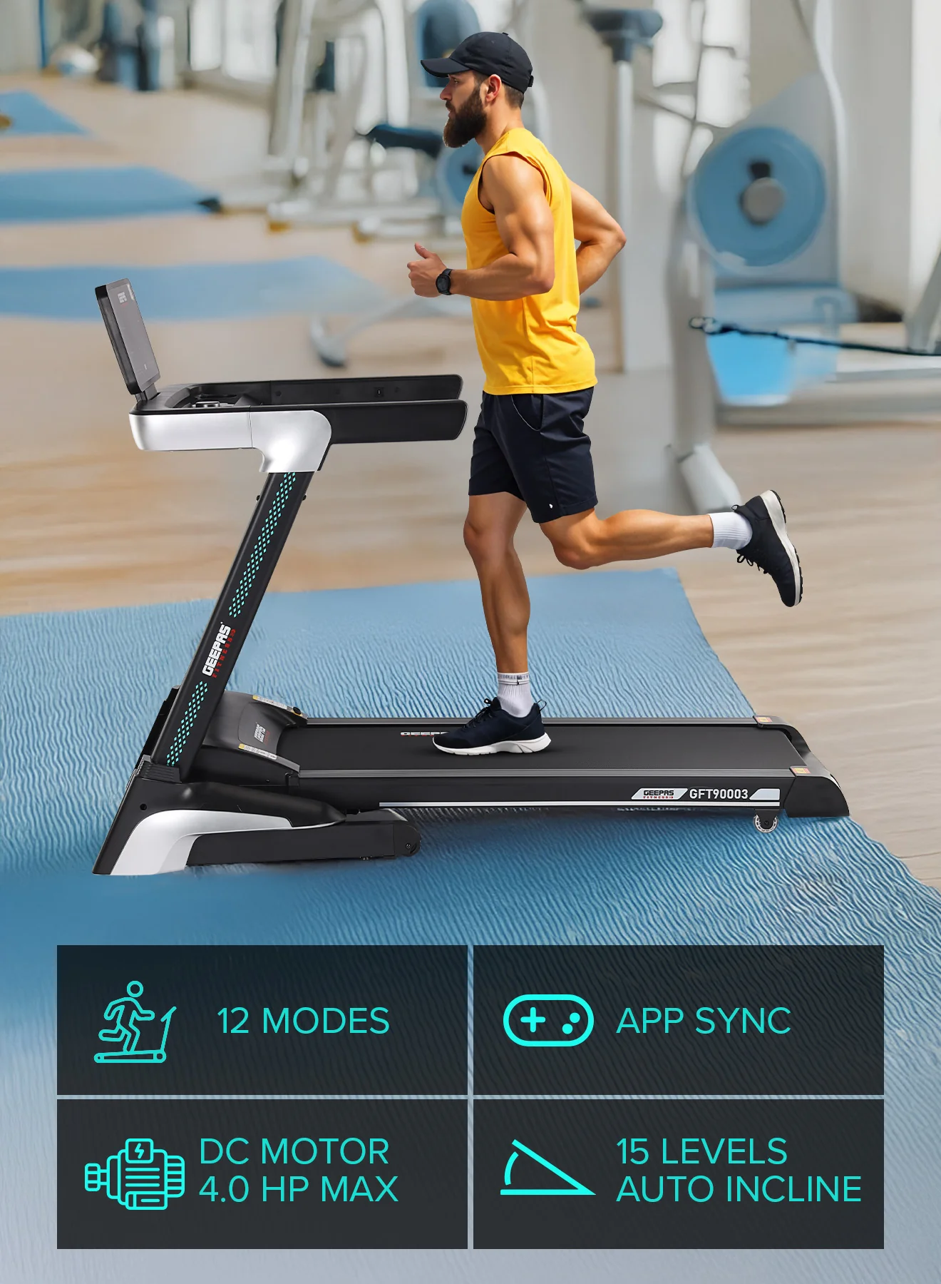 Geepas GFT90003 Foldable Hydraulic Treadmill |4HP Brushless DC Motor| 15-Level Auto Incline| 12 Preset Workout Programs| LED Display| Bluetooth App Sync| 2 Years Warranty - Image 5
