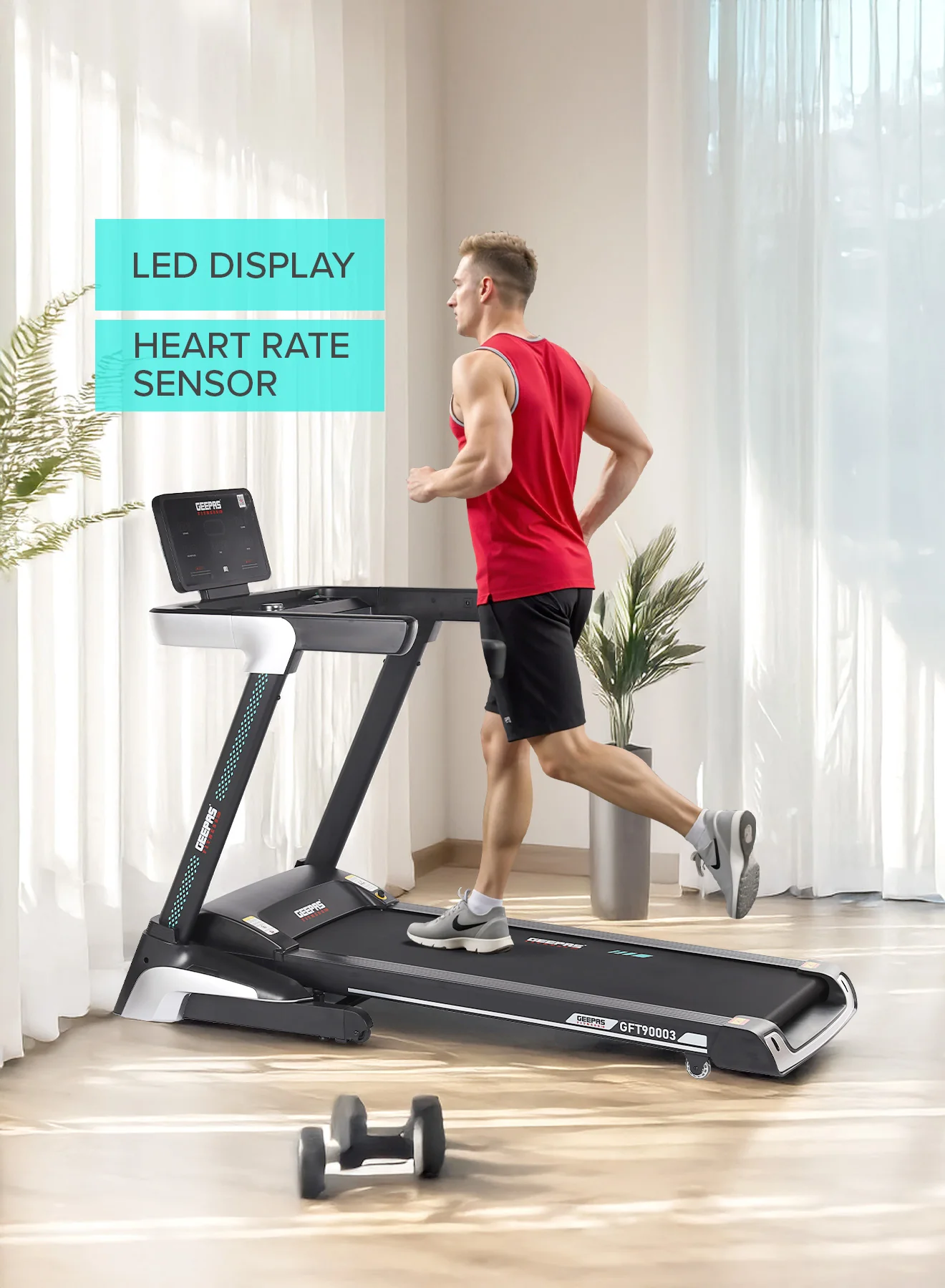 Geepas GFT90003 Foldable Hydraulic Treadmill |4HP Brushless DC Motor| 15-Level Auto Incline| 12 Preset Workout Programs| LED Display| Bluetooth App Sync| 2 Years Warranty - Image 6