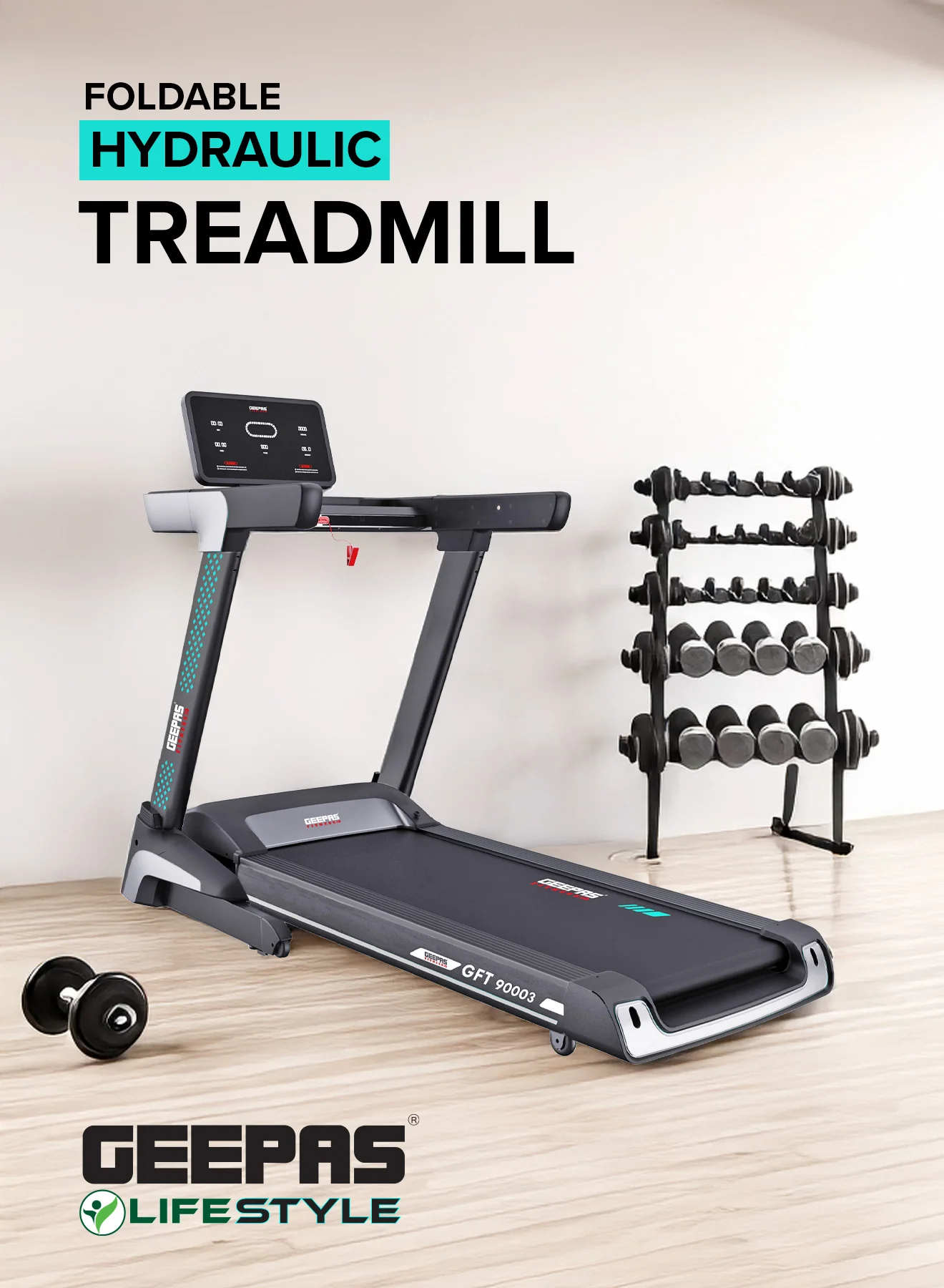 Geepas GFT90003 Foldable Hydraulic Treadmill |4HP Brushless DC Motor| 15-Level Auto Incline| 12 Preset Workout Programs| LED Display| Bluetooth App Sync| 2 Years Warranty - Image 7