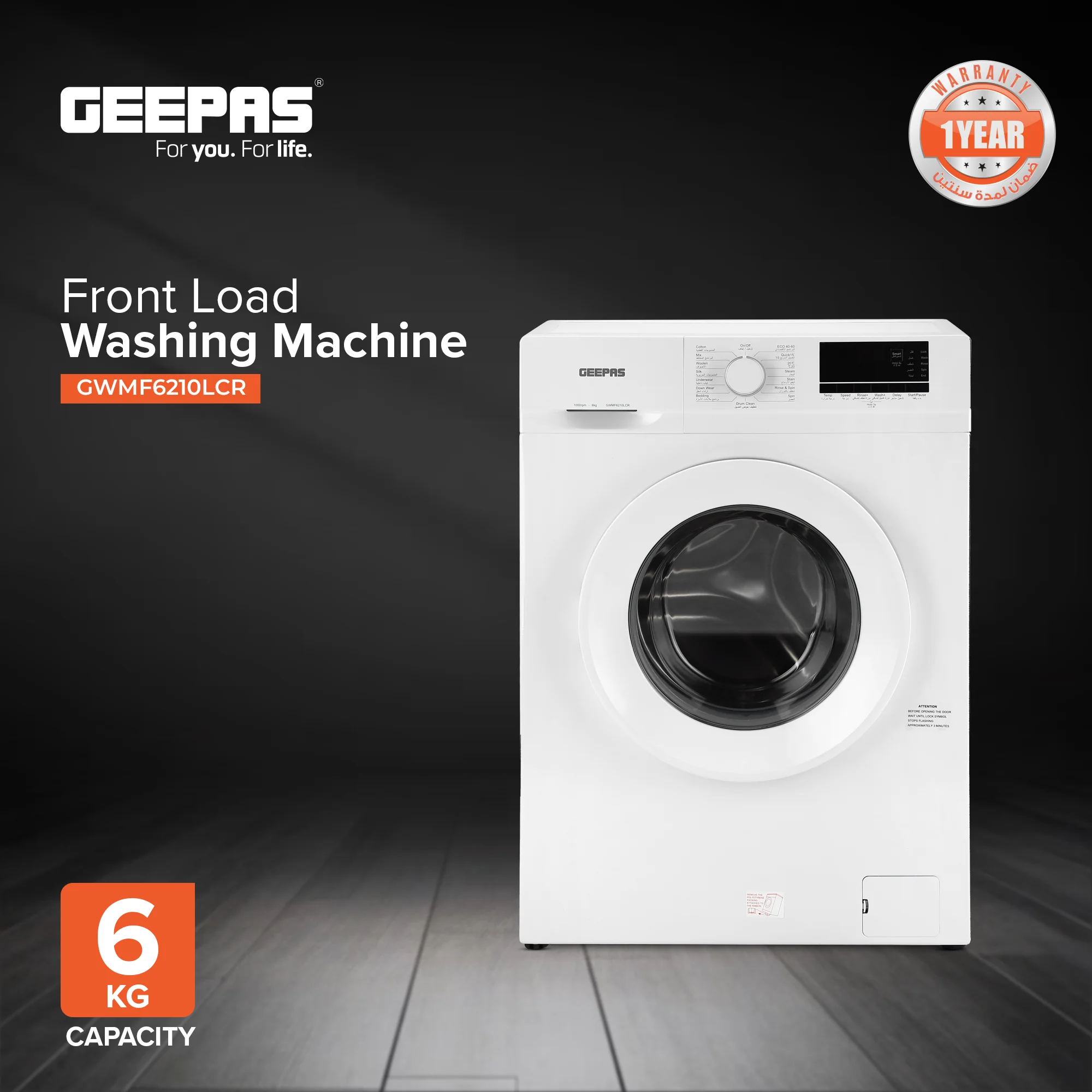 Geepas Front Load Washing Machine GWMF6210LCR | 6Kg Capacity| Smart & Durable Design with Multiple Wash Programs| Energy Efficient & Powerful Performance| 1 Year Warranty - Image 2