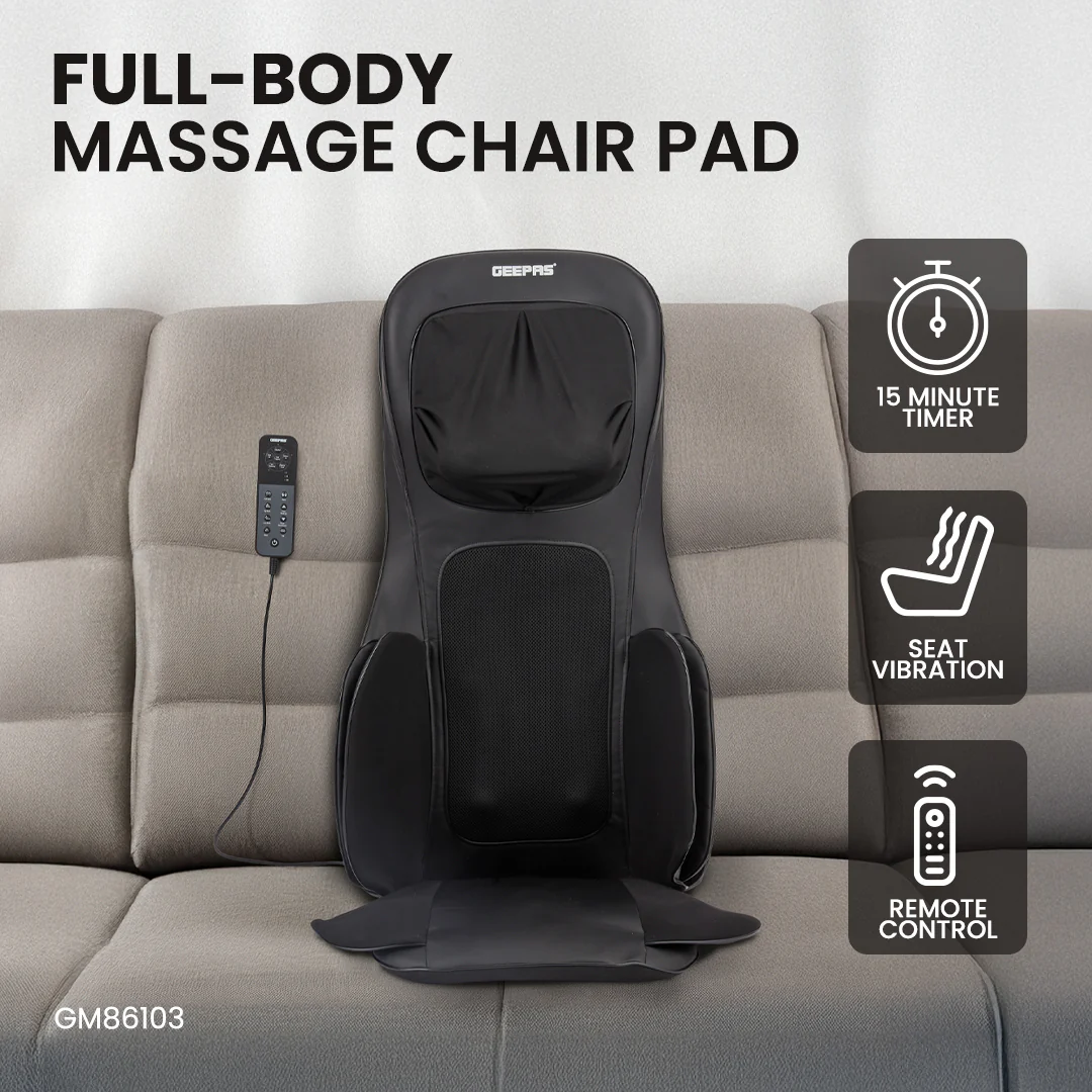 Geepas Full-Body Massage Chair Pad GM86103 | Shiatsu Massage, Airbag Compression, Heating Therapy, Adjustable Intensity, Neck & Back Relaxation Cushion for Home & Office - Image 2
