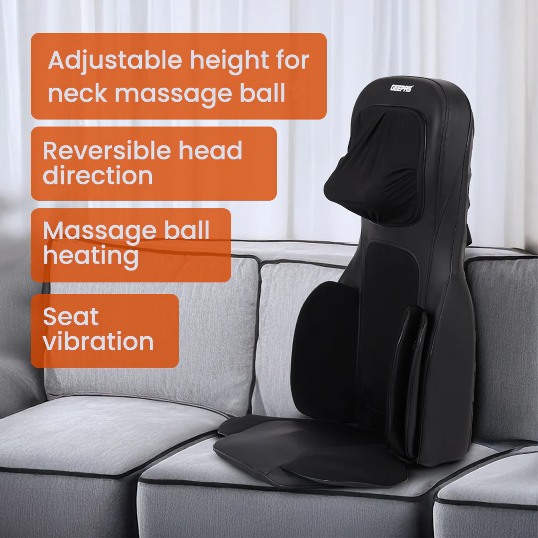 Geepas Full-Body Massage Chair Pad GM86103 | Shiatsu Massage, Airbag Compression, Heating Therapy, Adjustable Intensity, Neck & Back Relaxation Cushion for Home & Office - Image 6