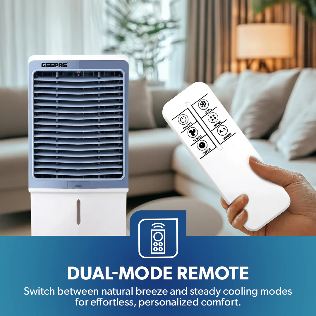 Geepas GAC16021 Digital Air Cooler | 60L Tank |200W Powerful Motor | Remote Control with Dual Modes | 3 Speed Settings with Timer | Portable Cooler with Ice Box & Wheels - Image 4