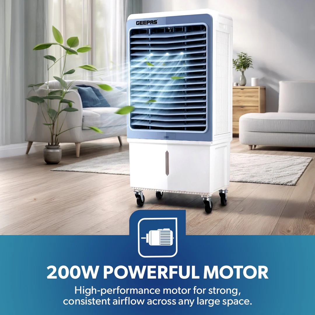Geepas GAC16021 Digital Air Cooler | 60L Tank |200W Powerful Motor | Remote Control with Dual Modes | 3 Speed Settings with Timer | Portable Cooler with Ice Box & Wheels - Image 5
