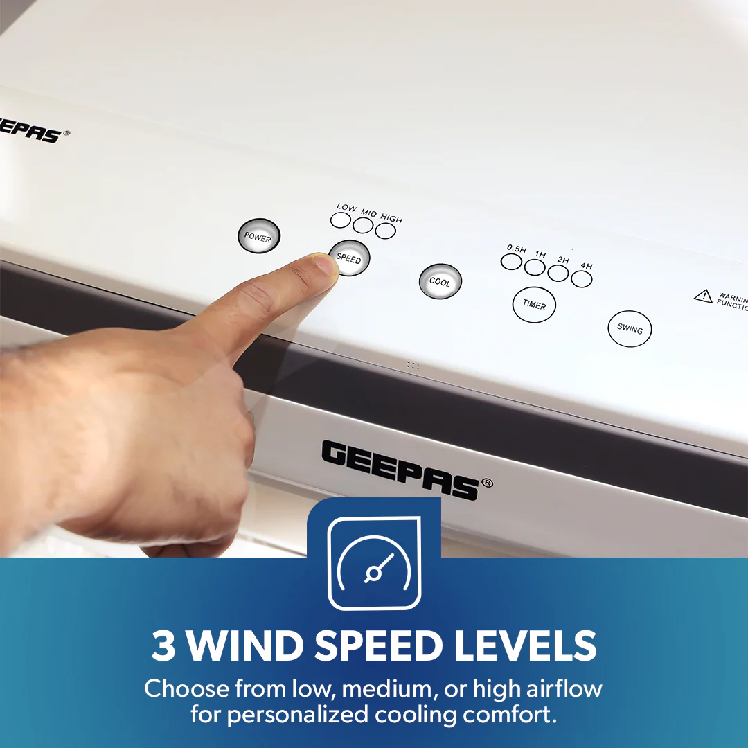 Geepas GAC9433 Digital Air Cooler | 45L Large Water Tank | 150W Power | Ice Box Technology | 3 Wind Speeds | 7.5-Hour Timer | Remote Control  | 2 Years Warranty - Image 3