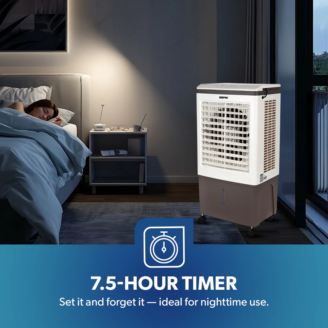 Geepas GAC9433 Digital Air Cooler | 45L Large Water Tank | 150W Power | Ice Box Technology | 3 Wind Speeds | 7.5-Hour Timer | Remote Control  | 2 Years Warranty - Image 6