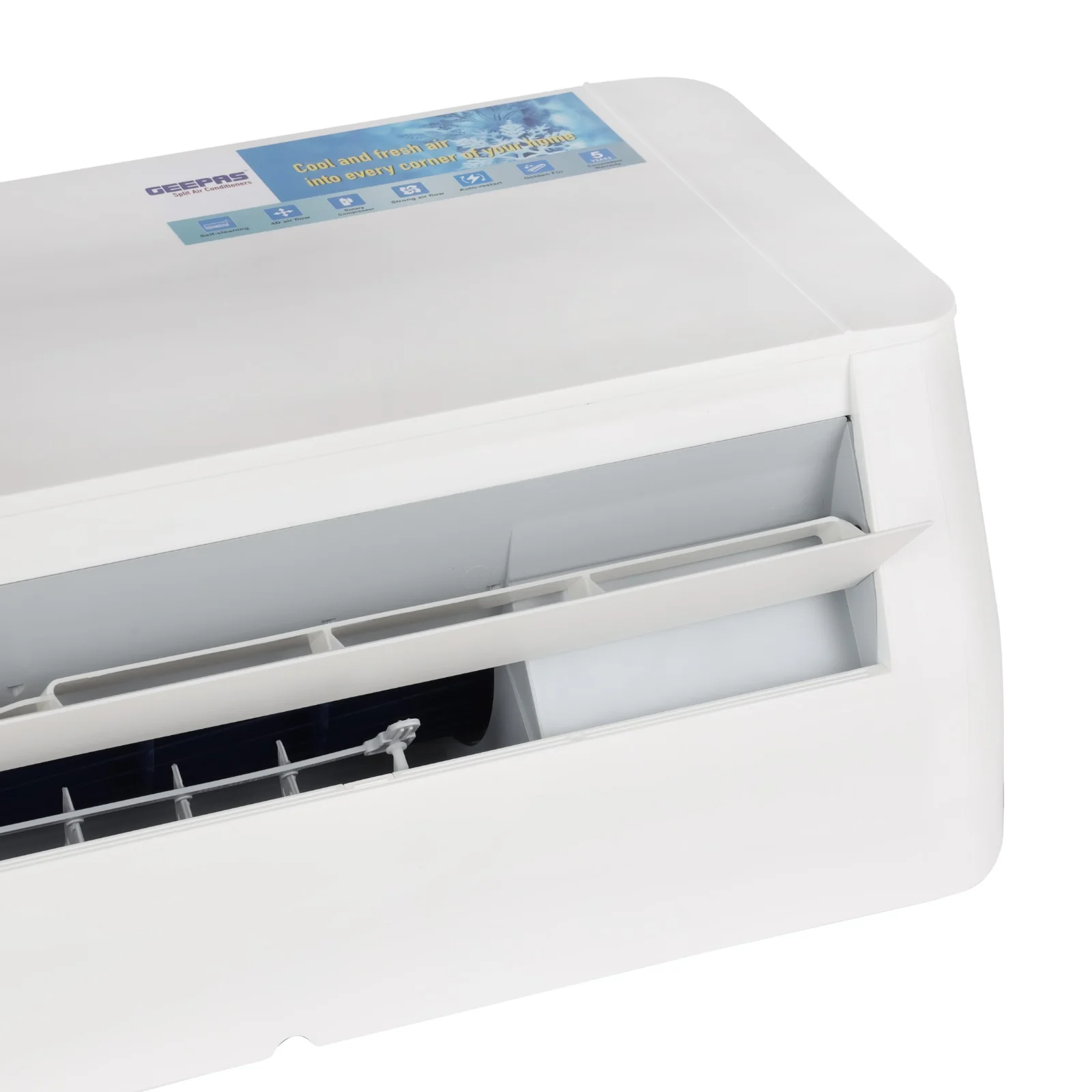 Geepas GACS1820PCUE 1.5 Ton Split Air Conditioner | 19000 BTU High-Efficiency Cooling | Self-Cleaning|  4D Air Flow |  Golden Fin Protection |  5-Year Compressor Warranty - Image 5