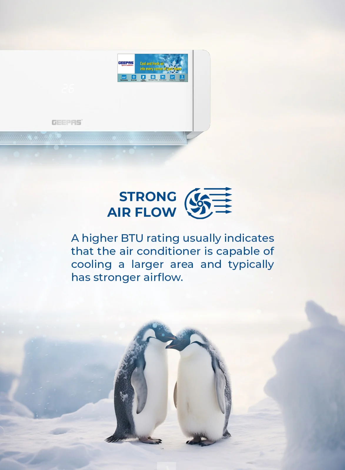 Geepas GACS2425CUE Smart Split 2 Ton Air Conditioner | 24000BTU Cooling Capacity | Wi-Fi Control| LED Display| 4D Air Flow | Fast Cooling| Auto Diagnosis & Self Cleaning - Image 4