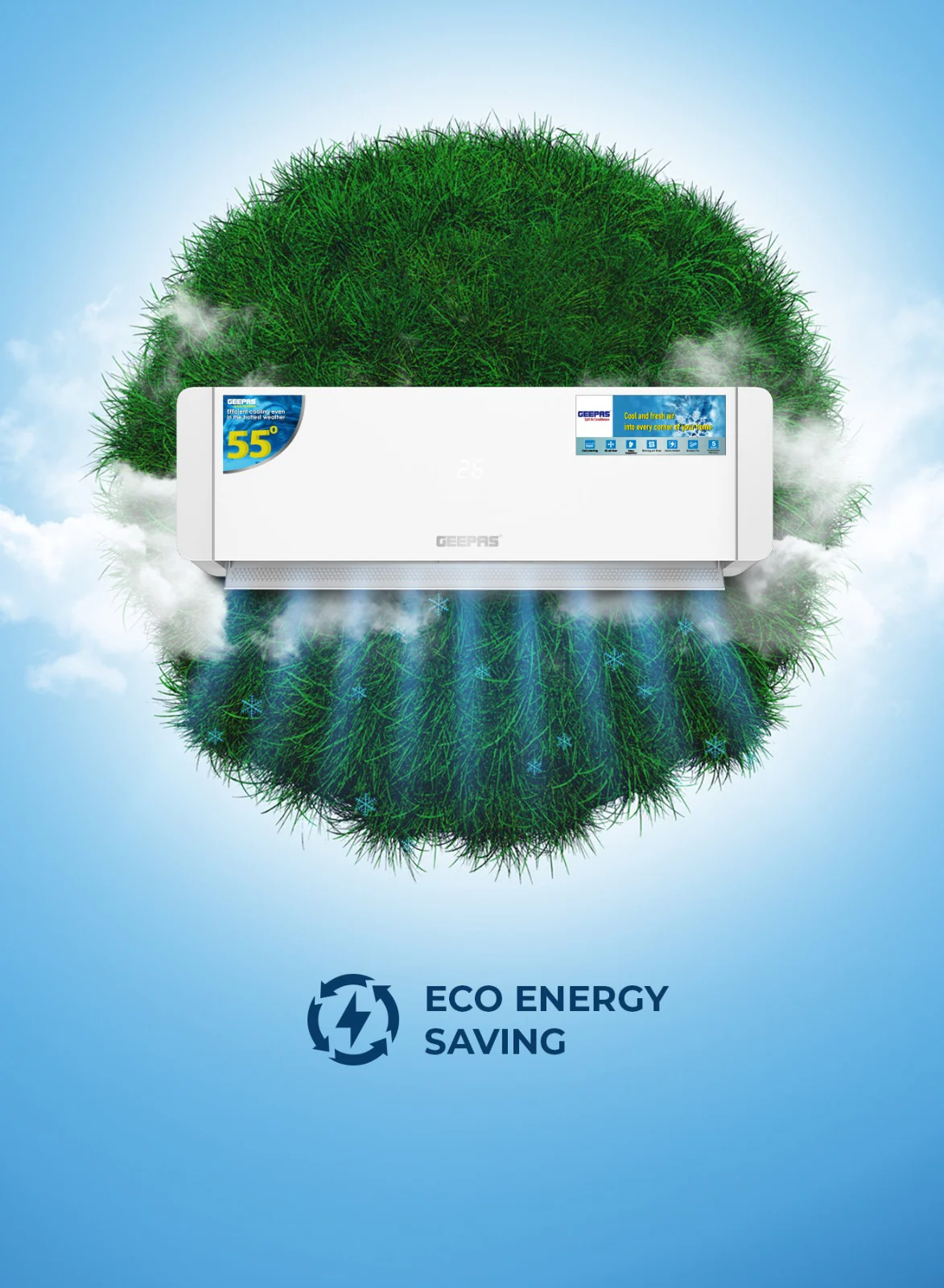 Geepas GACS2425CUE Smart Split 2 Ton Air Conditioner | 24000BTU Cooling Capacity | Wi-Fi Control| LED Display| 4D Air Flow | Fast Cooling| Auto Diagnosis & Self Cleaning - Image 5