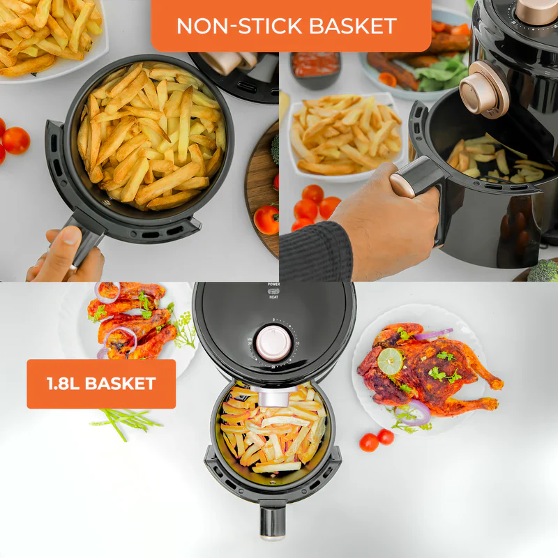 Geepas Air Fryer- GAF37516N| 1200W| 1.8 L Capacity| VORTX Air Frying Technology| Oil Free Cooking| Adjustable Timer and Temperature| 1-30 Minutes Timer| 2 Years Warranty - Image 5