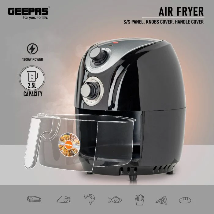 Geepas 1300W Air Fryer- GAF37521 |Rapid Air Circulation System| 100–200°C Adjustable Temperature| Low Fat Cooking |30 Minute Manual Timer| 2.5L Capacity |2 Year Warranty - Image 3