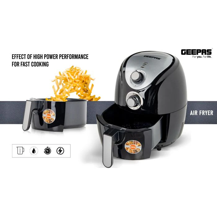 Geepas 1300W Air Fryer- GAF37521 |Rapid Air Circulation System| 100–200°C Adjustable Temperature| Low Fat Cooking |30 Minute Manual Timer| 2.5L Capacity |2 Year Warranty - Image 6