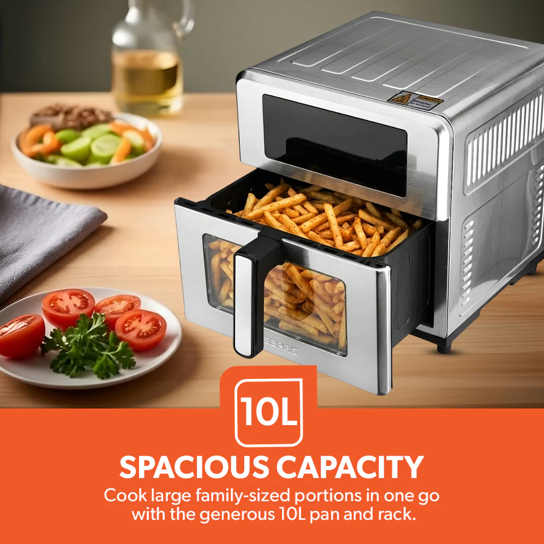 Geepas GAF37546 10L Digital Double Heating Air Fryer | Advanced Vortex Rapid Air Technology |10 Preset Cooking Modes |Touchscreen Display|60-Min Timer & Oil-Free Cooking - Image 4